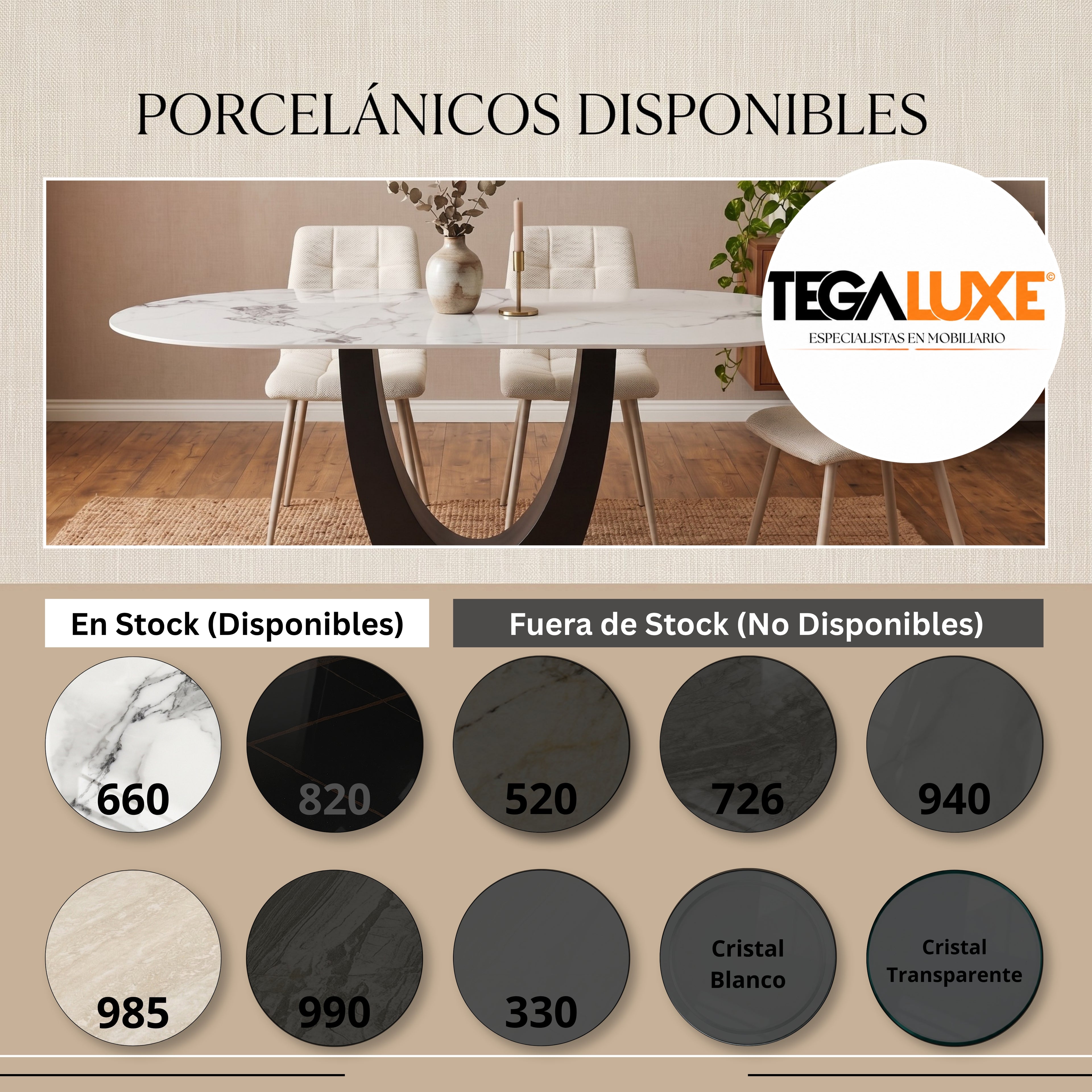 Mesa de Comedor Angela | Estructura Negra - Beige