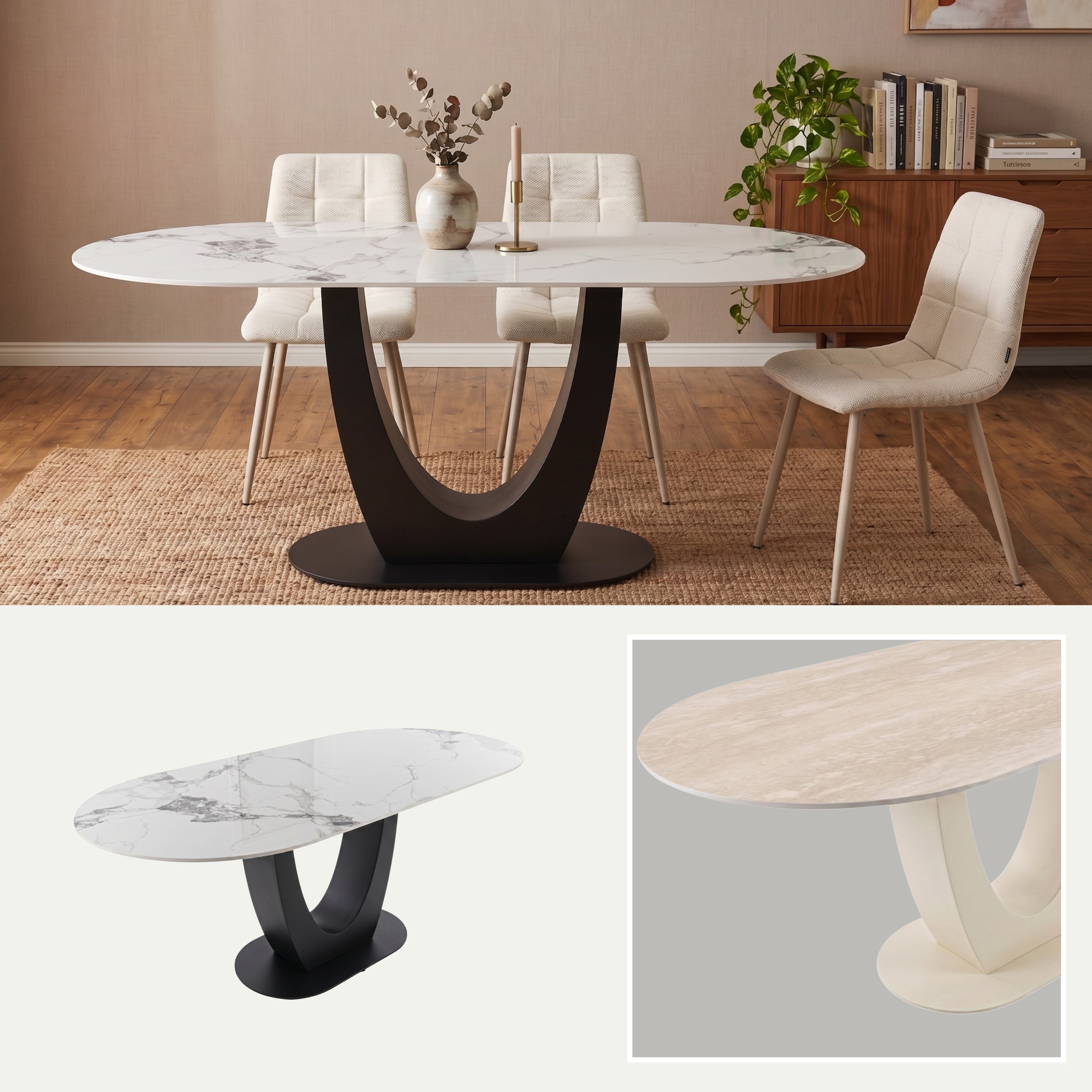 Mesa de Comedor Angela | Estructura Negra - Beige