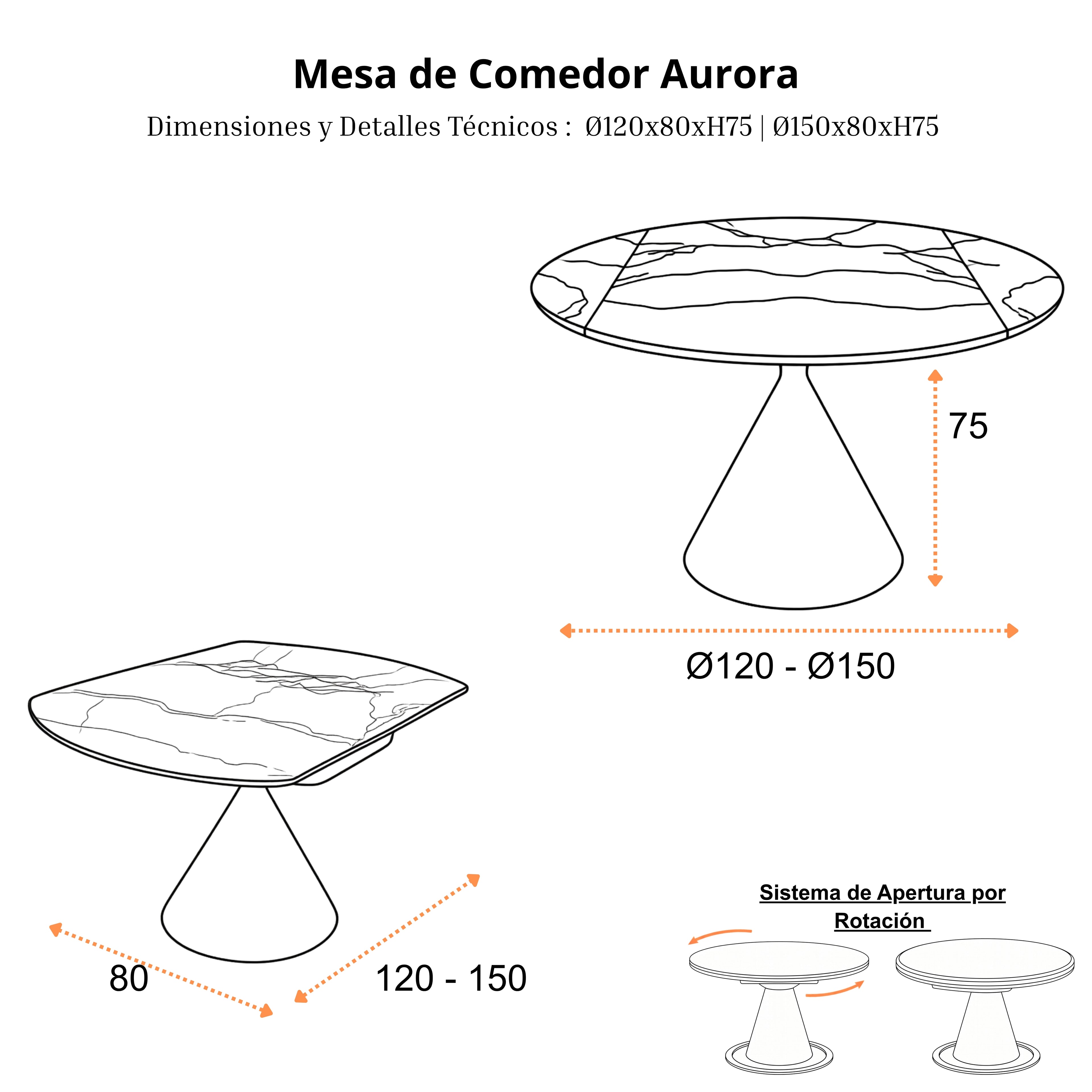 Mesa de Comedor Extensible Aurora | Estructura Negra