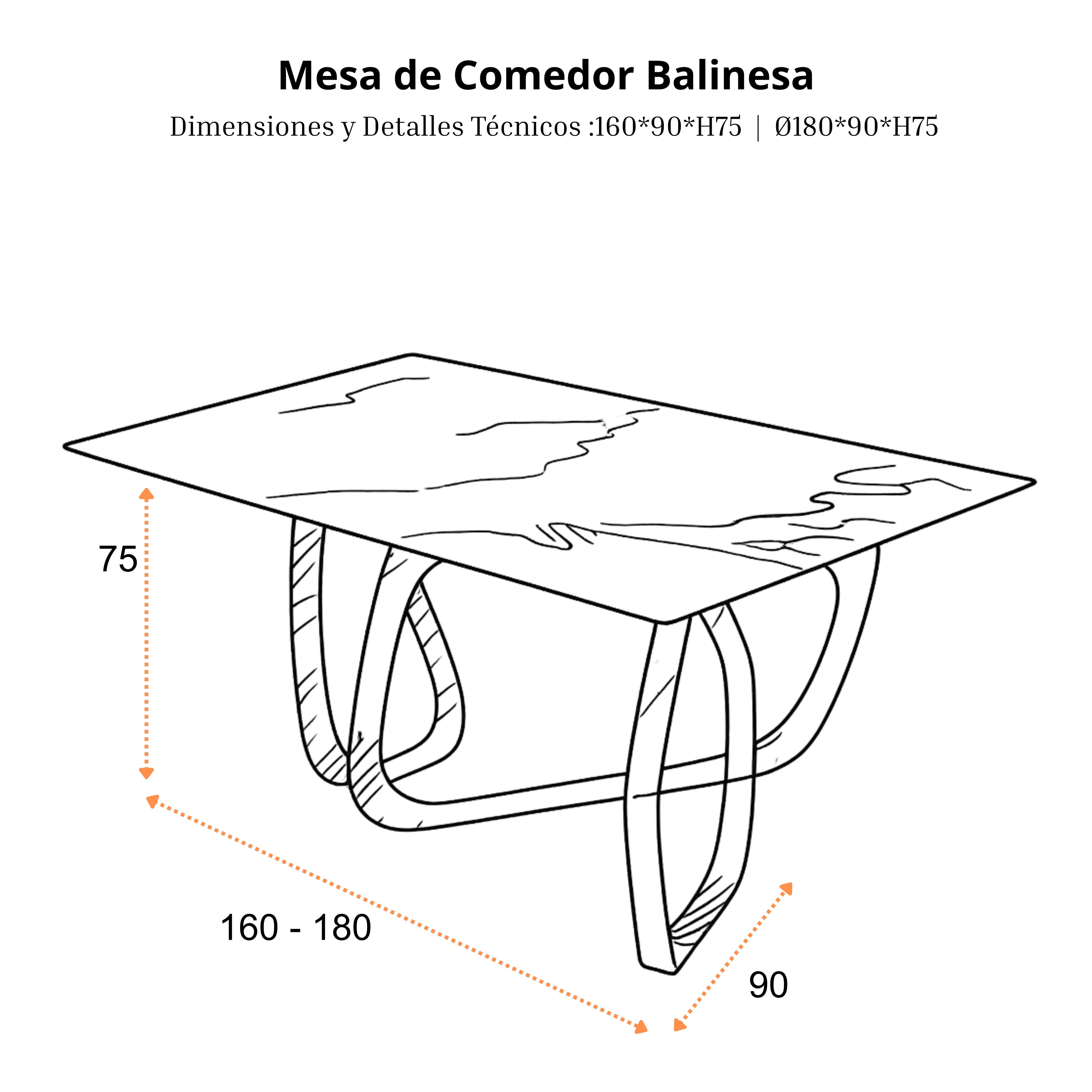 Mesa de Comedor Balinesa | Estructura Acero Oro