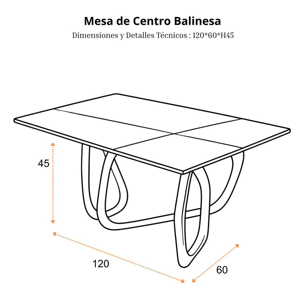 Mesa de Centro Balinesa | Estructura Acero Oro