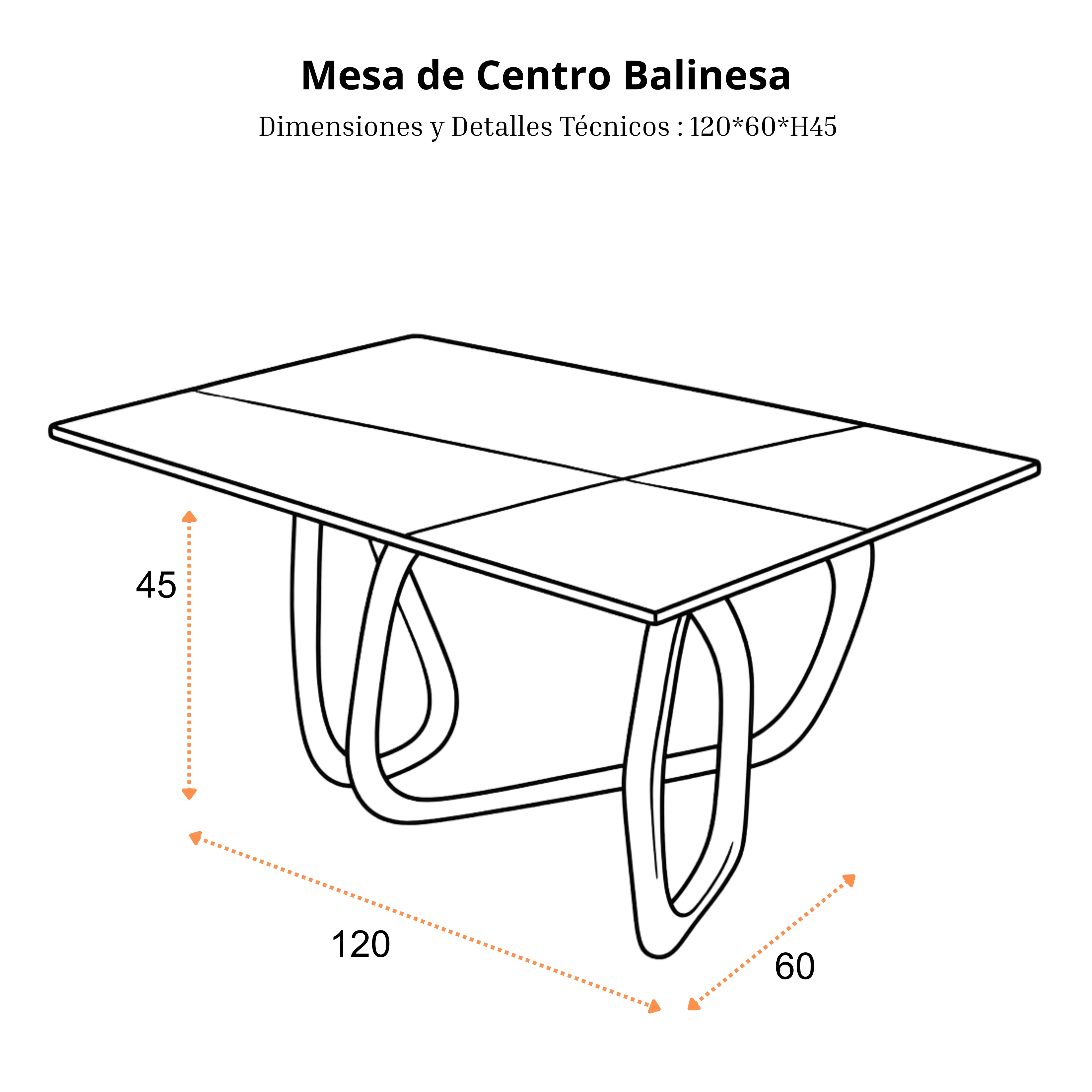 Mesa de Centro Balinesa | Estructura Acero Oro