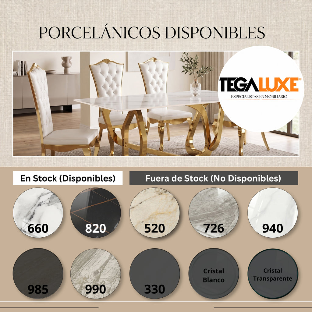 Mesa de Comedor Balinesa | Estructura Acero Oro