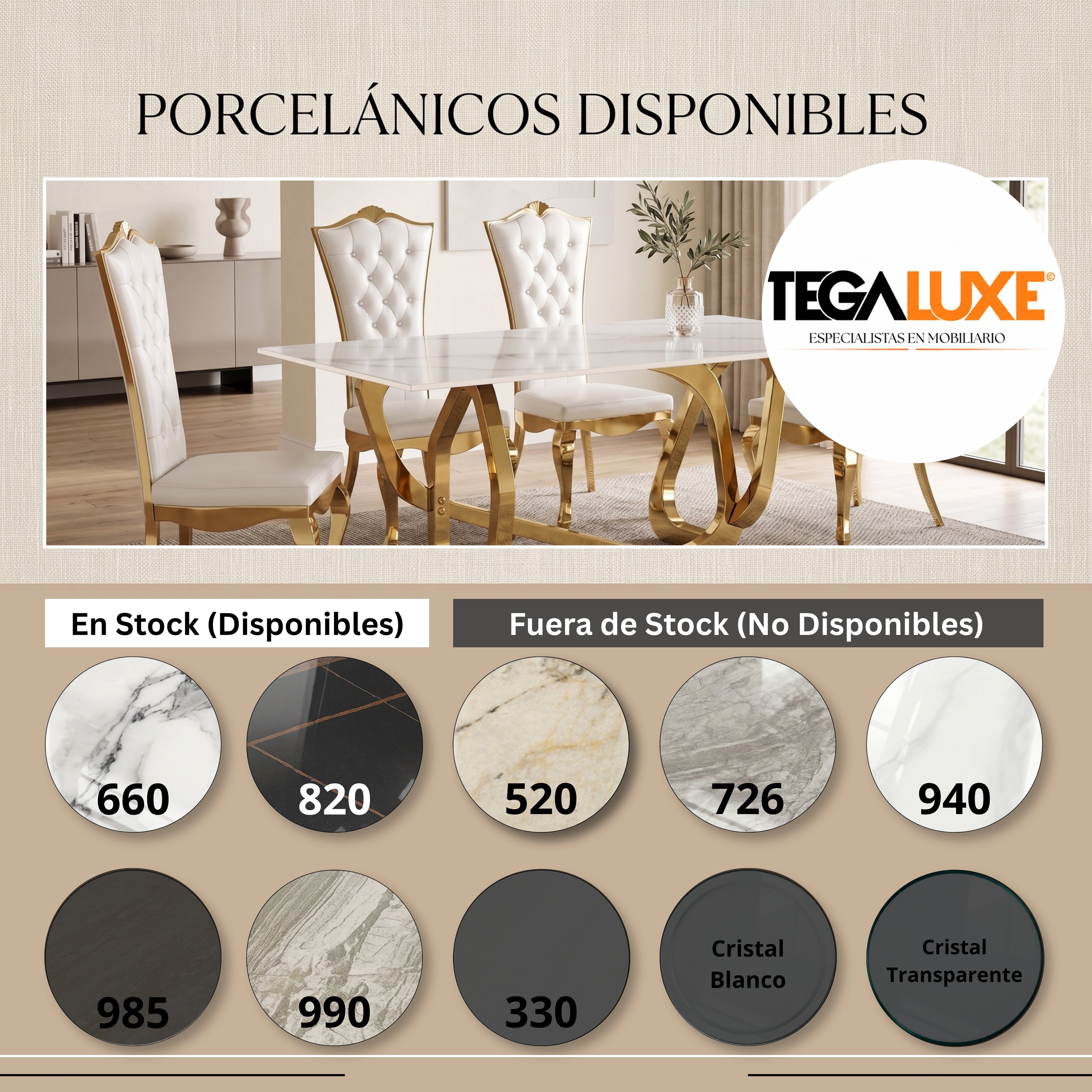 Mesa de Comedor Balinesa | Estructura Acero Oro