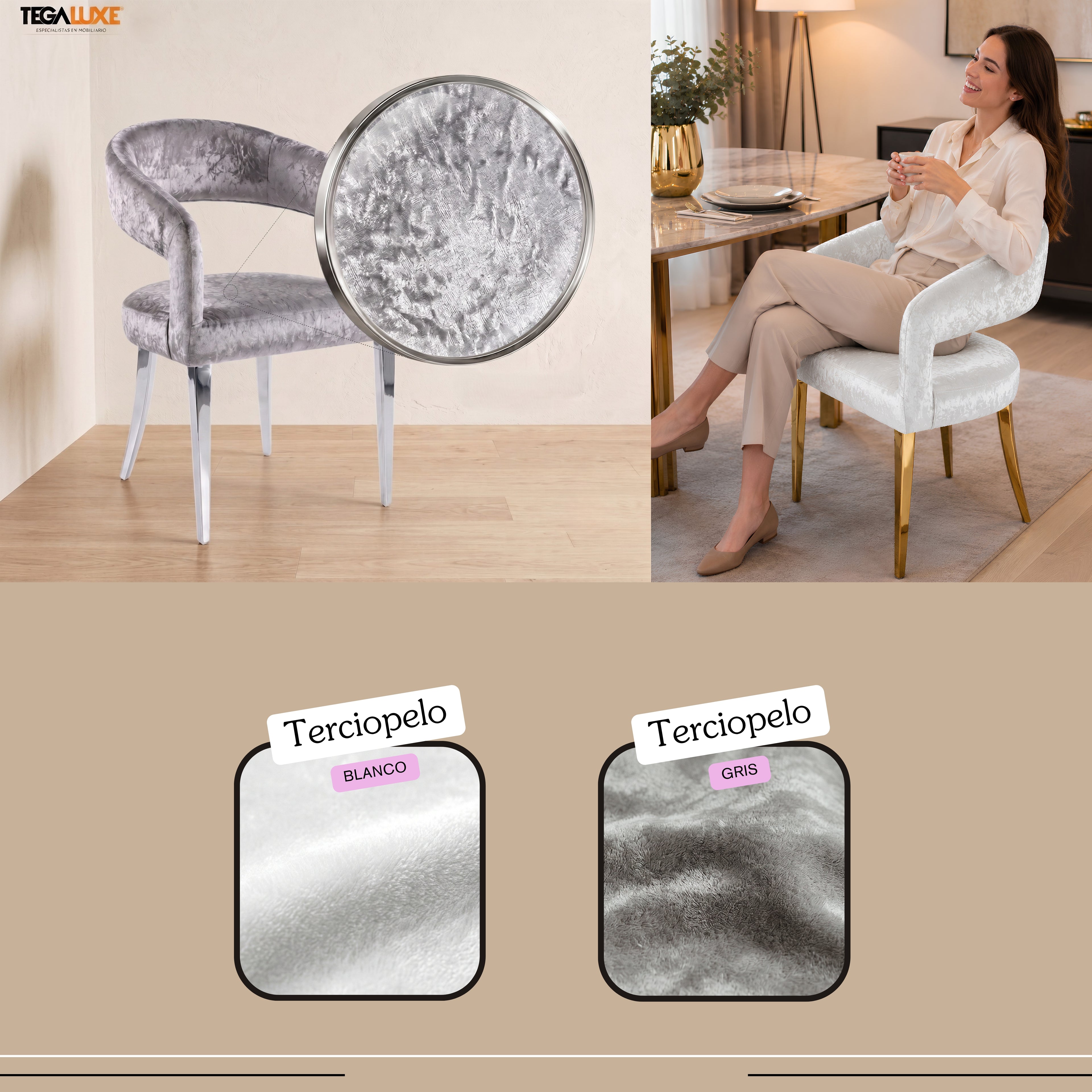 Silla Bianca | Estructura Acero Oro - Cromo