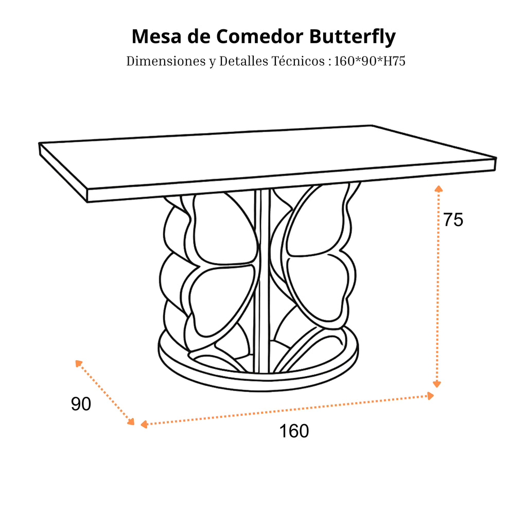Mesa de Comedor Butterfly | Estructura Acero Cromo