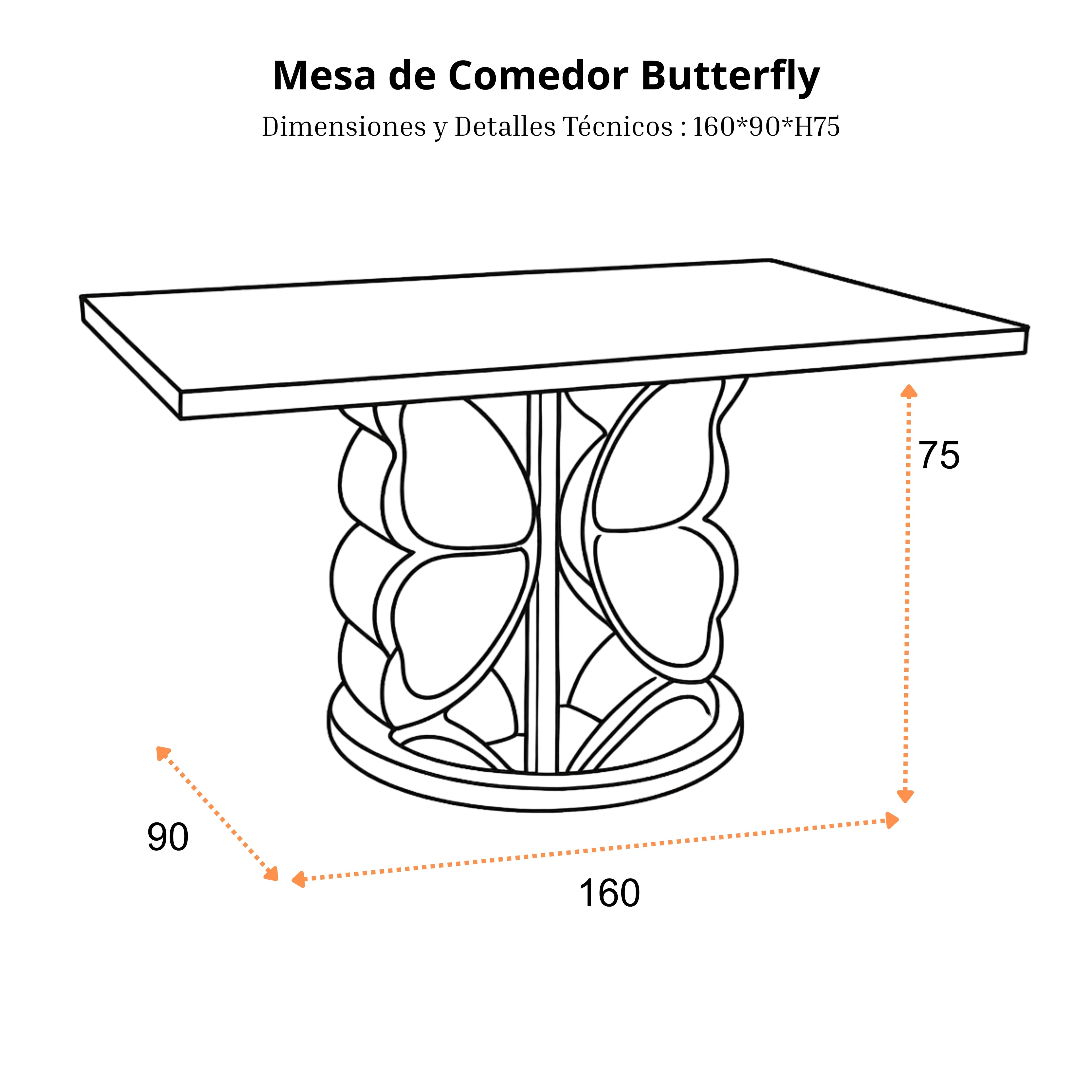 Mesa de Comedor Butterfly | Estructura Acero Cromo