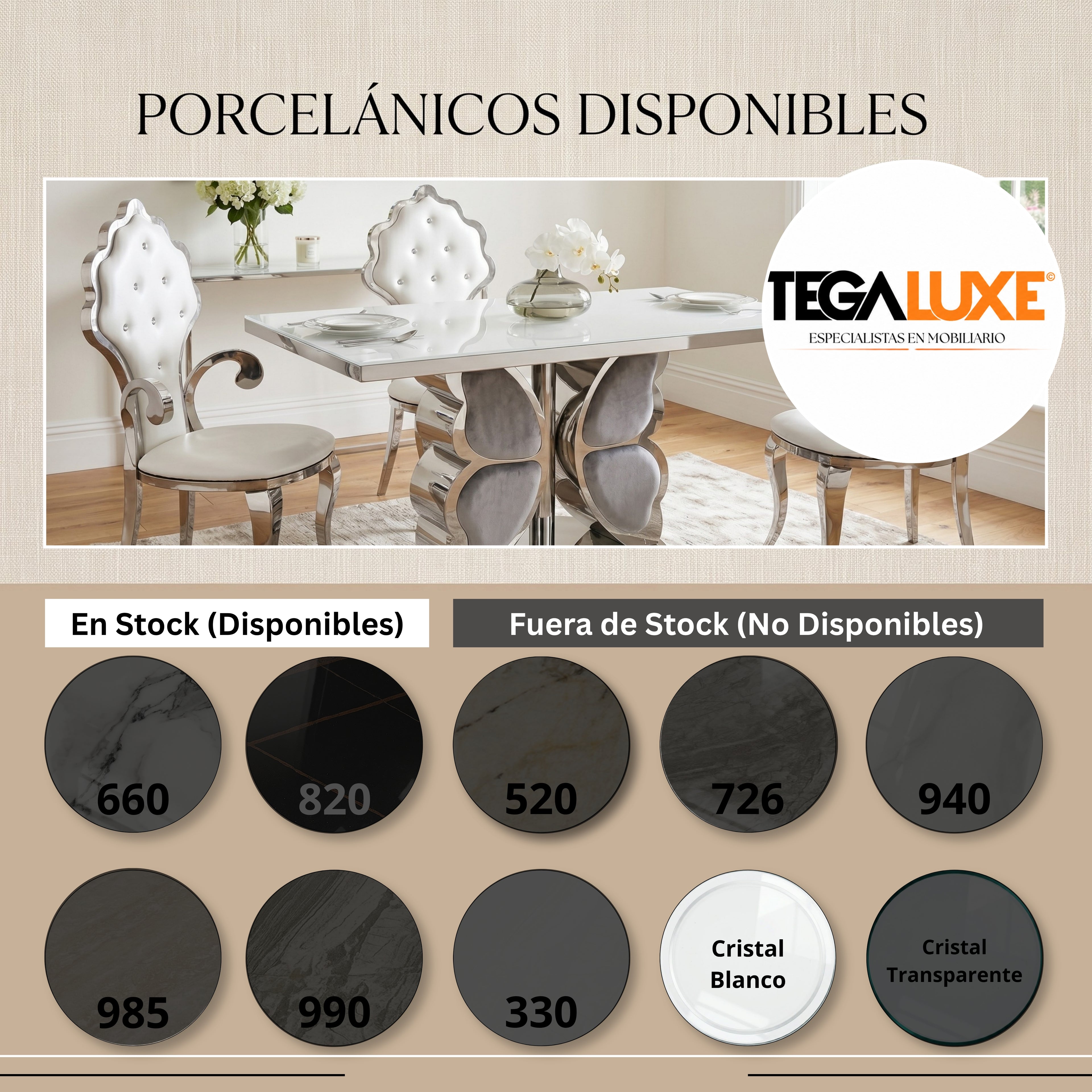 Mesa de Comedor Butterfly | Estructura Acero Cromo