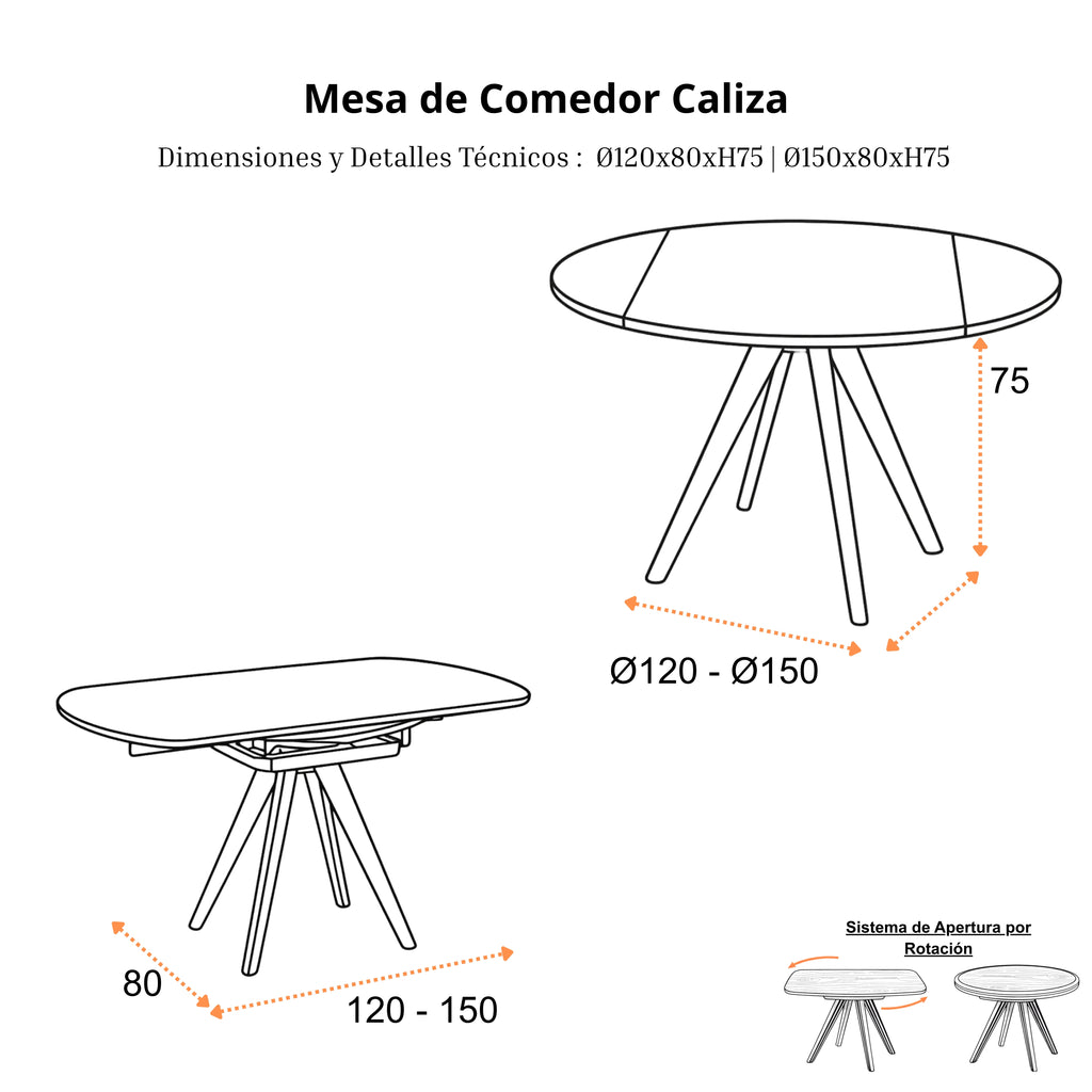 Mesa de Comedor Extensible Caliza | Estructura Beige