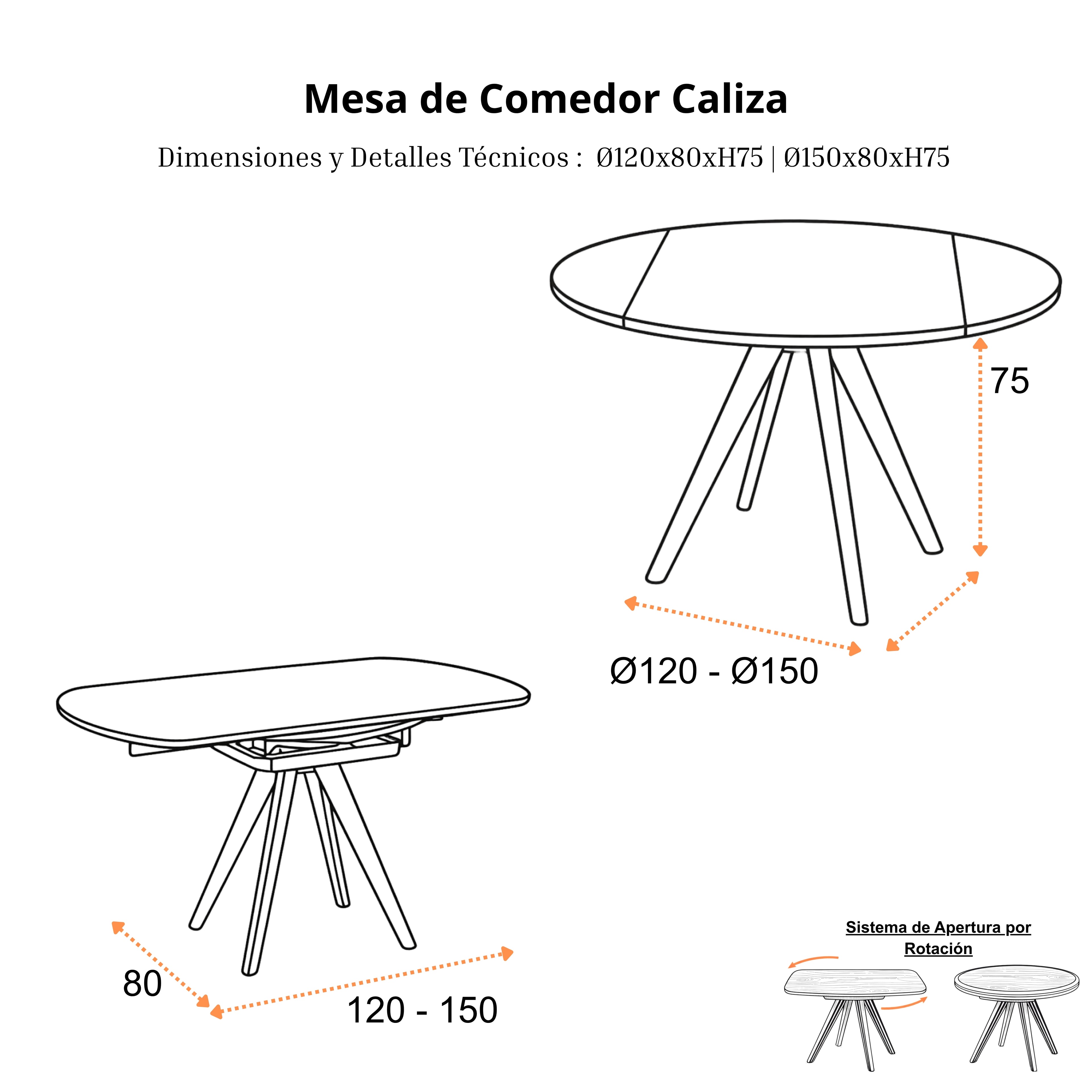 Mesa de Comedor Extensible Caliza | Estructura Beige