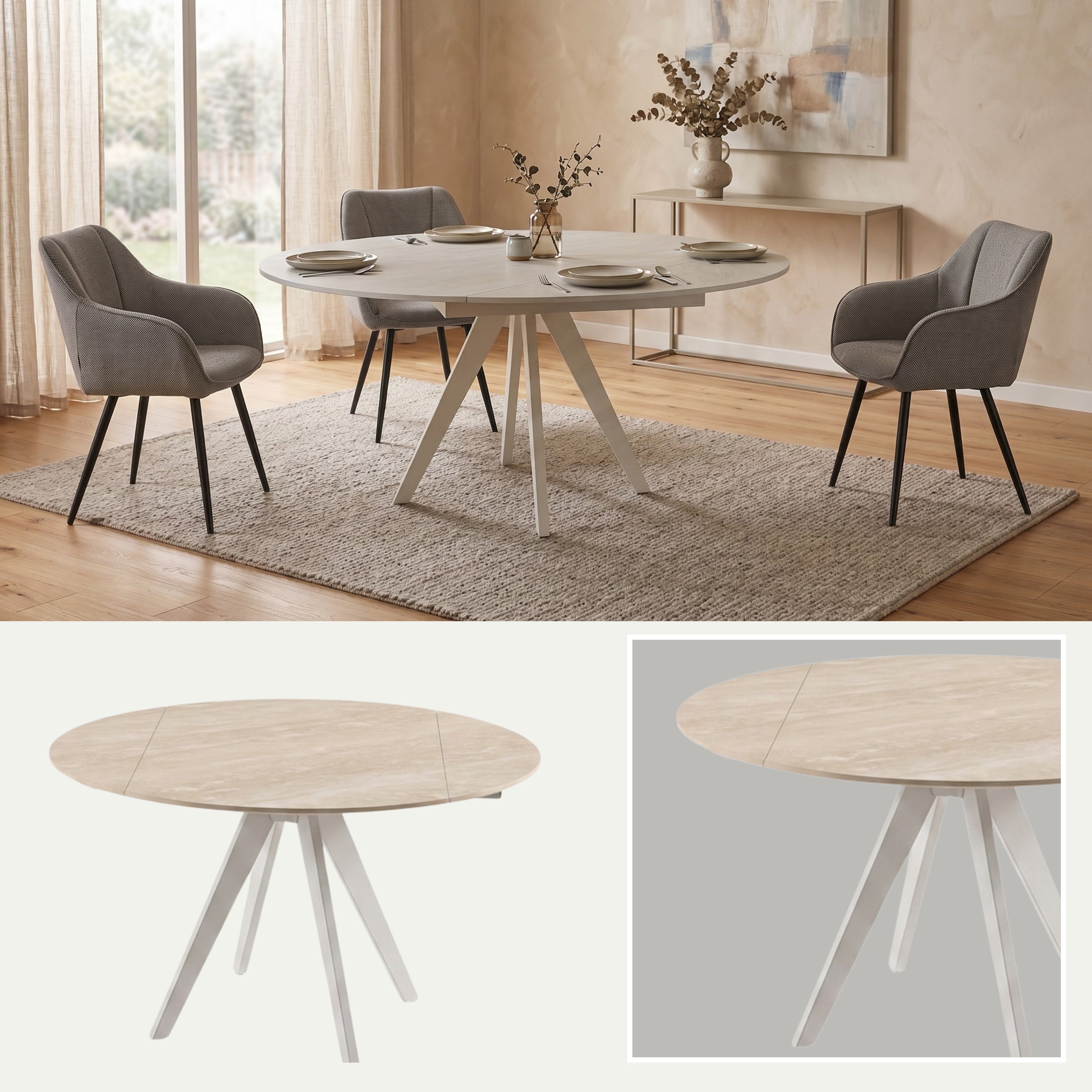 Mesa de Comedor Extensible Caliza | Estructura Beige