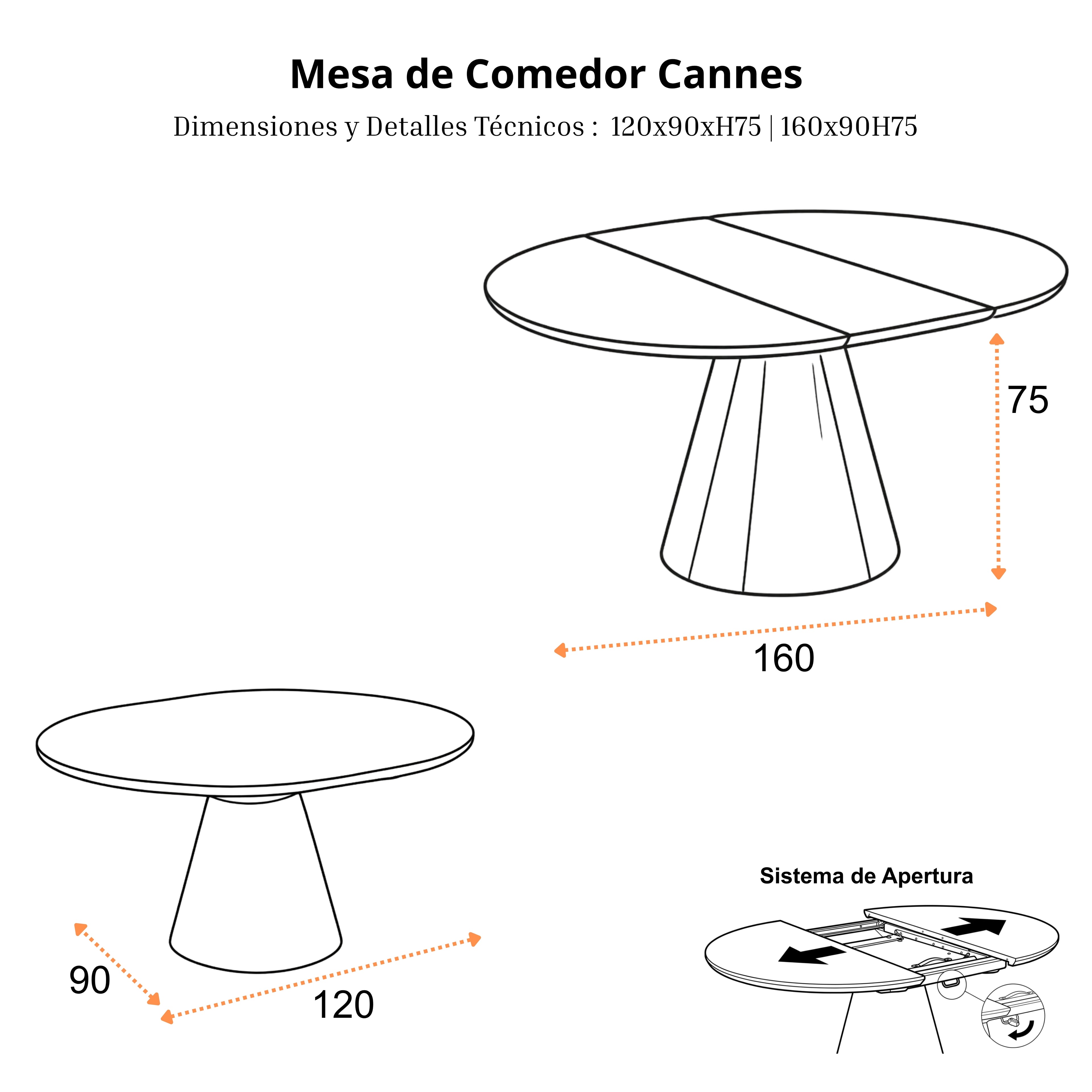 Mesa de Comedor Extensible Cannes | Mdf Contrachapado