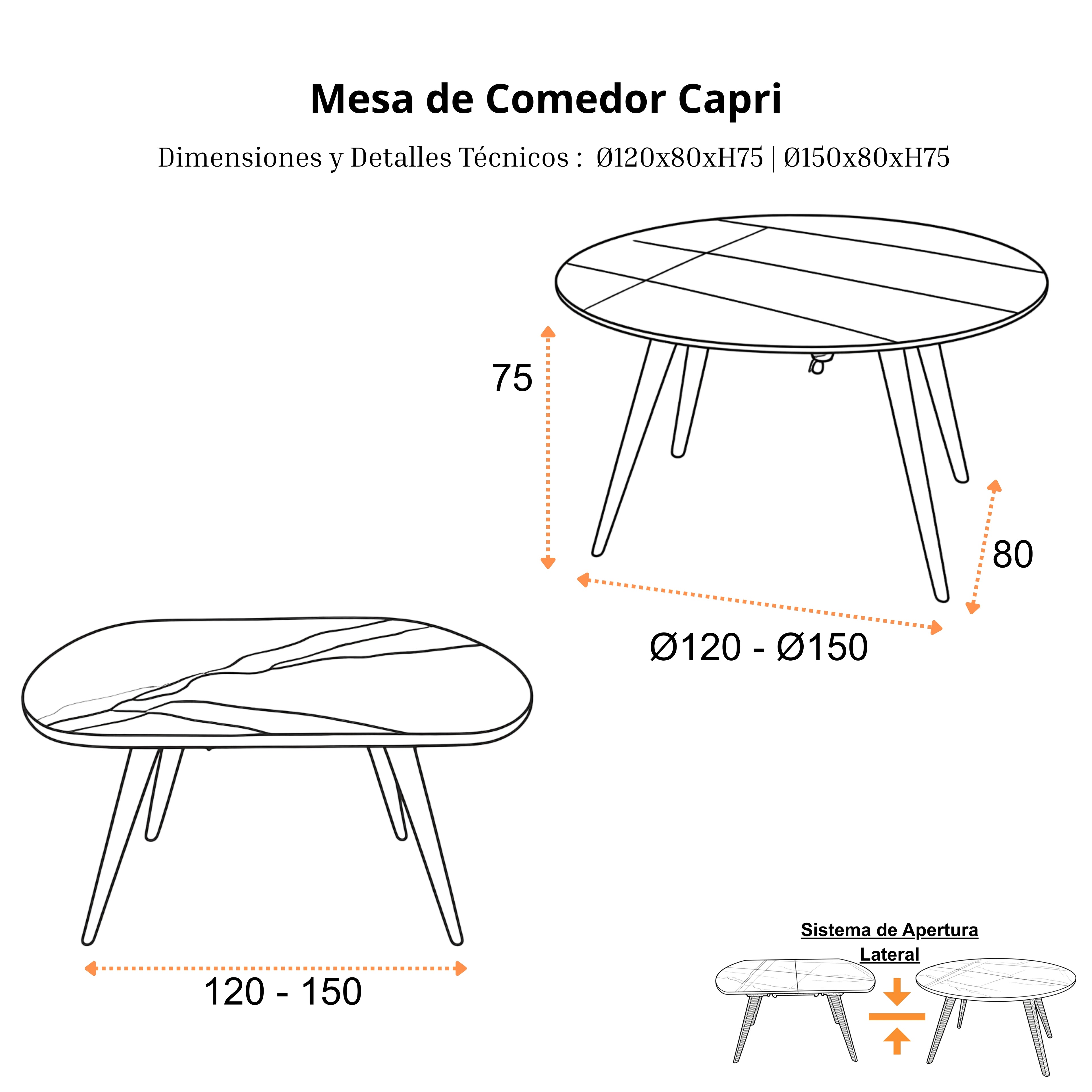 Mesa de Comedor Extensible Capri | Estructura Negra