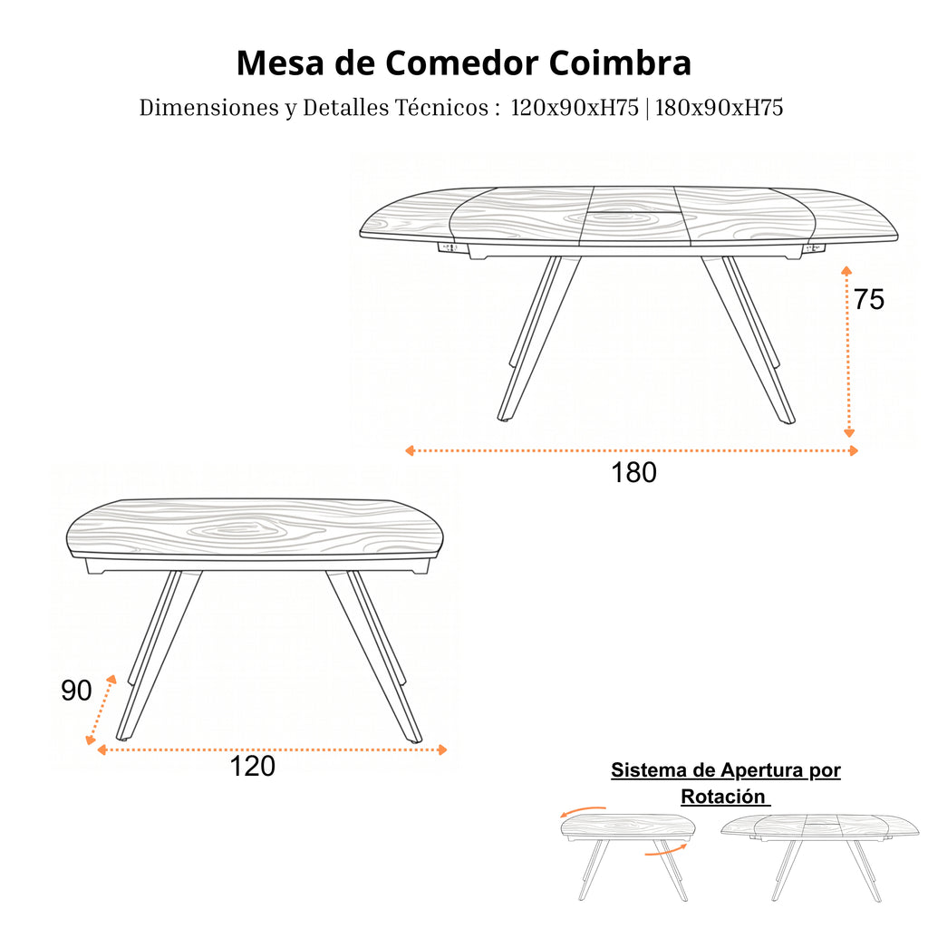 Mesa de Comedor Extensible Coimbra | Estructura Beige