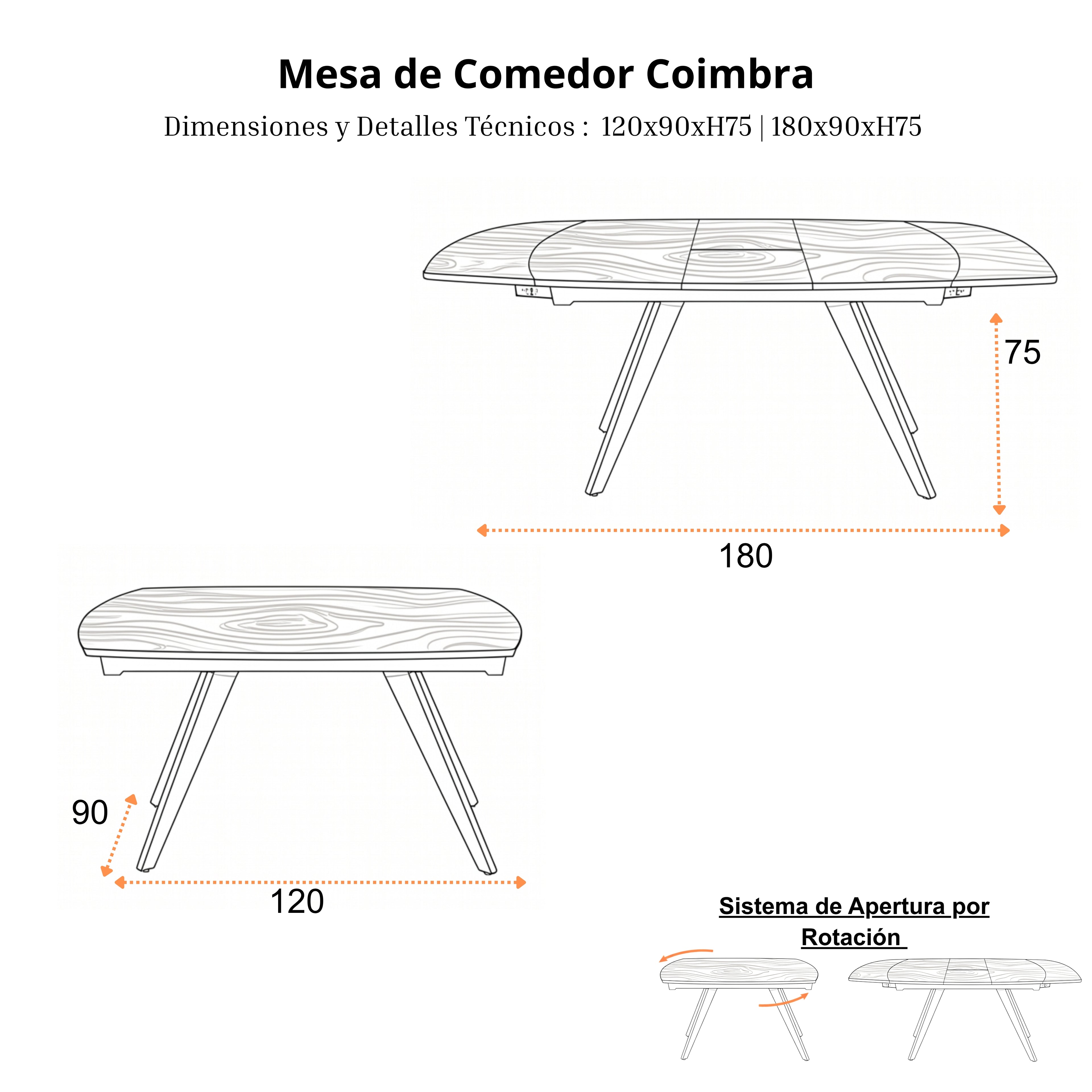 Mesa de Comedor Extensible Coimbra | Estructura Beige
