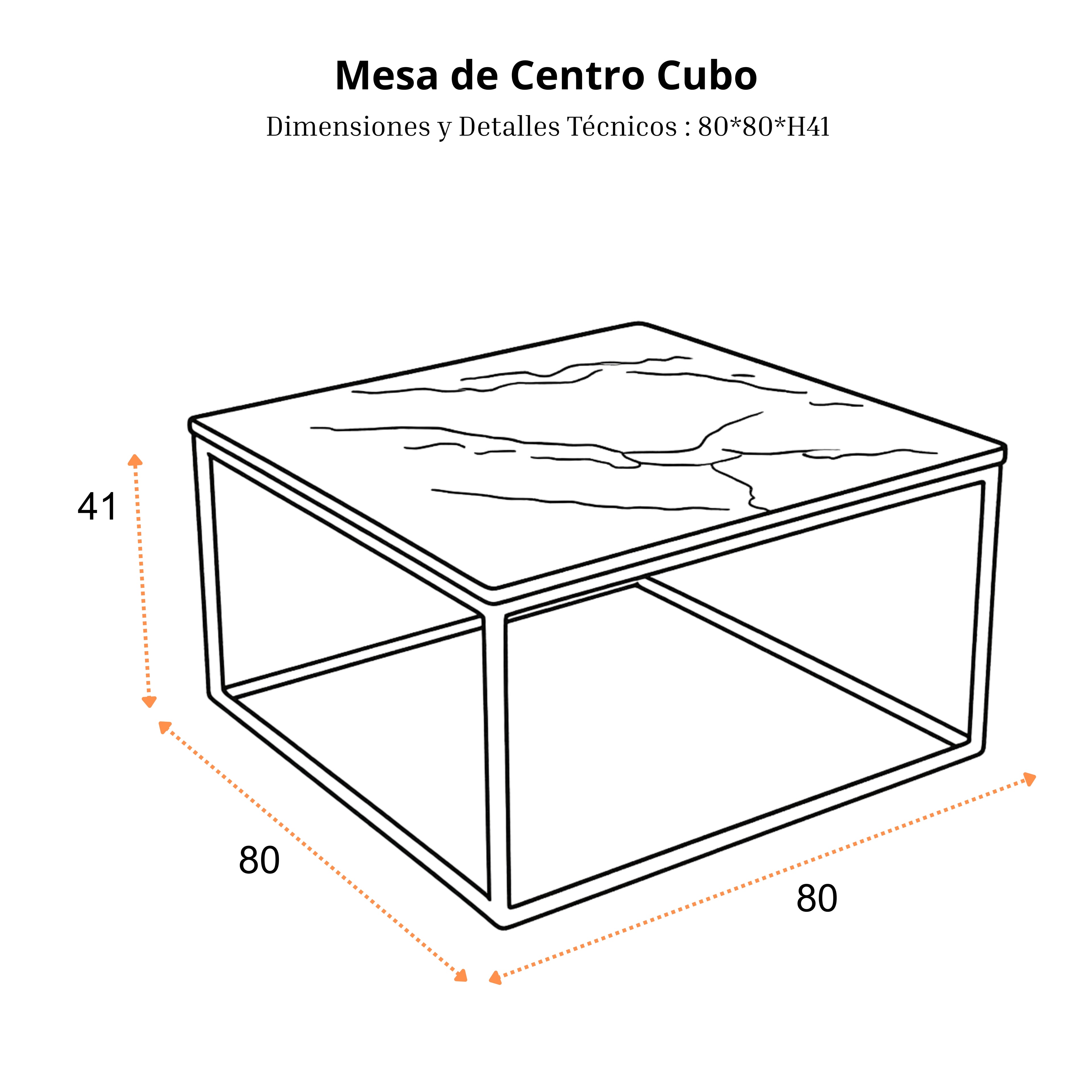 Mesa de Centro Cubo | Estructura Acero Oro