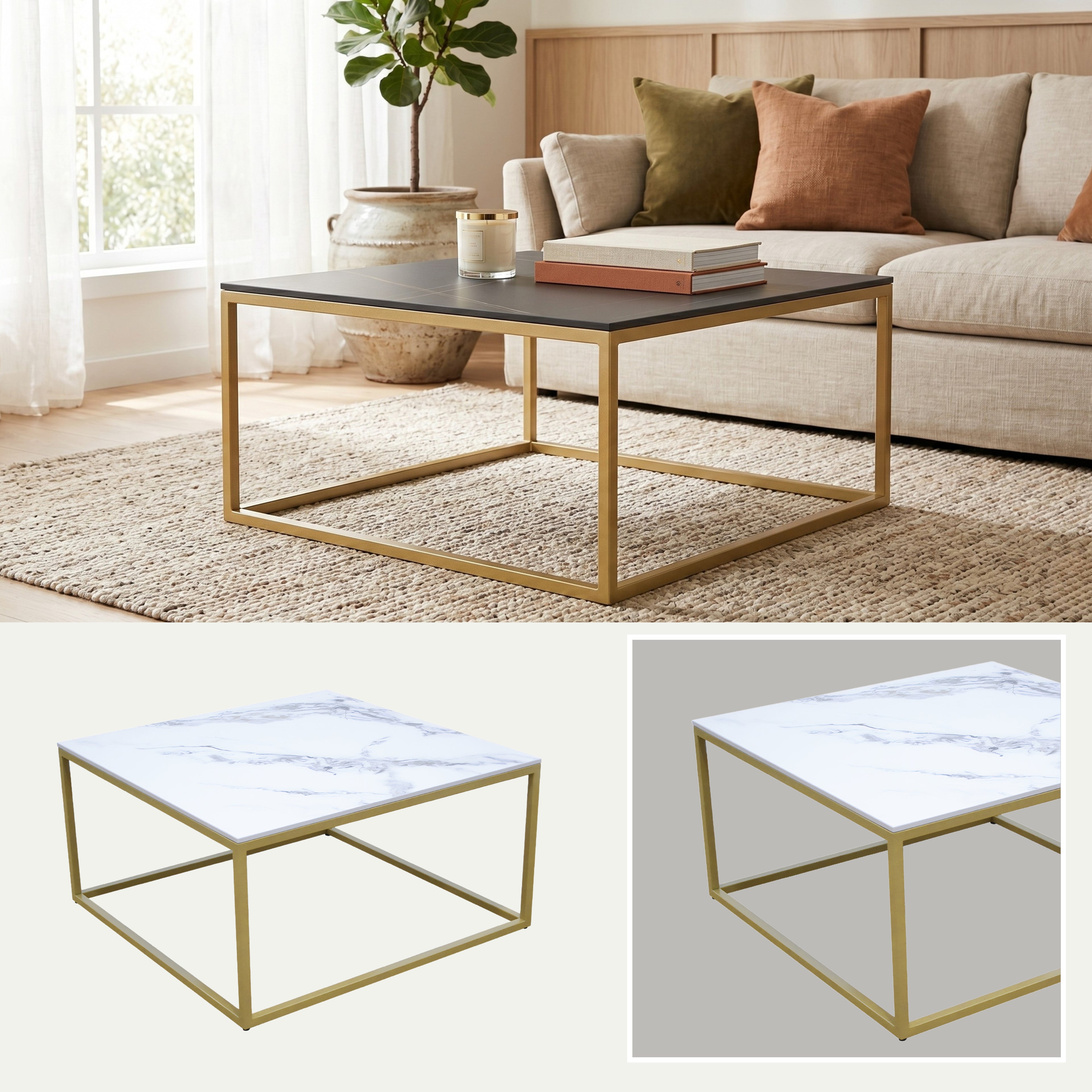 Mesa de Centro Cubo | Estructura Acero Oro