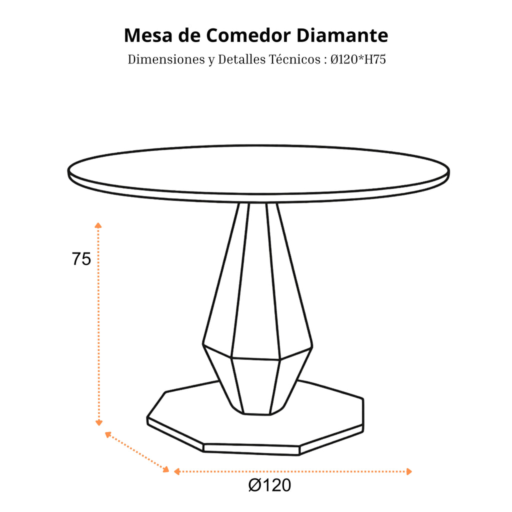 Mesa de Comedor Diamante | Estructura Acero Oro - Cromo