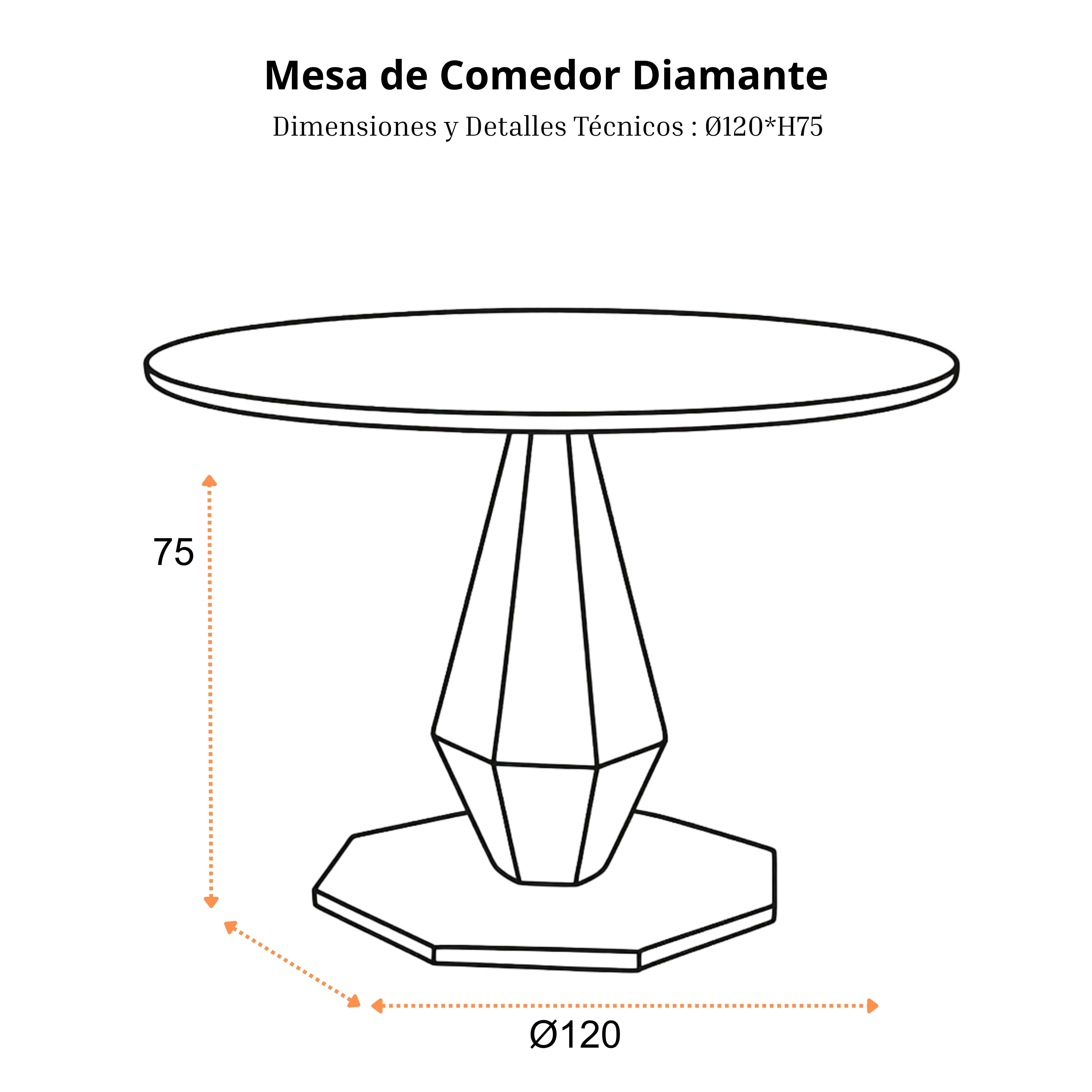 Mesa de Comedor Diamante | Estructura Acero Oro - Cromo
