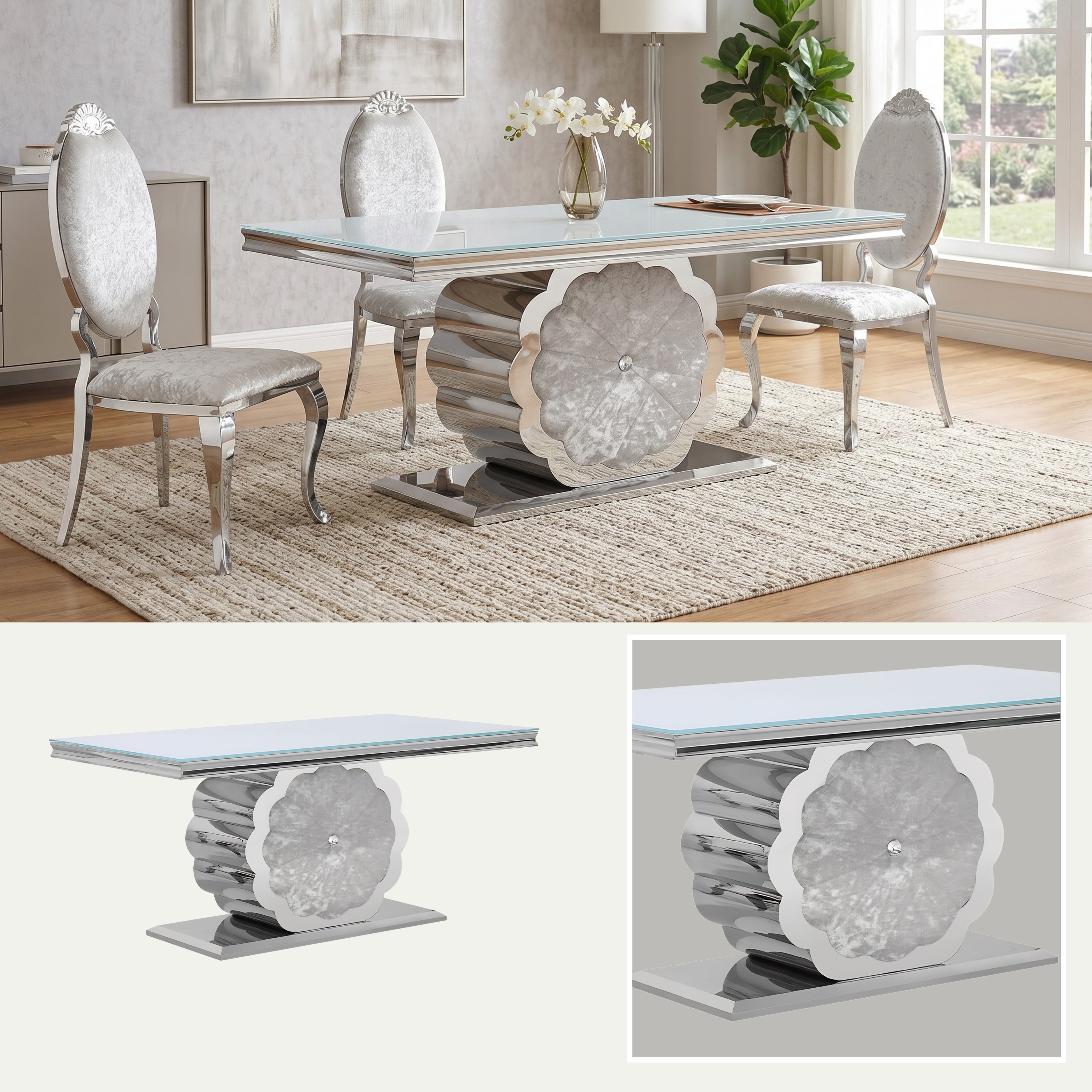 Mesa de Comedor Flor | Estructura Acero Cromo