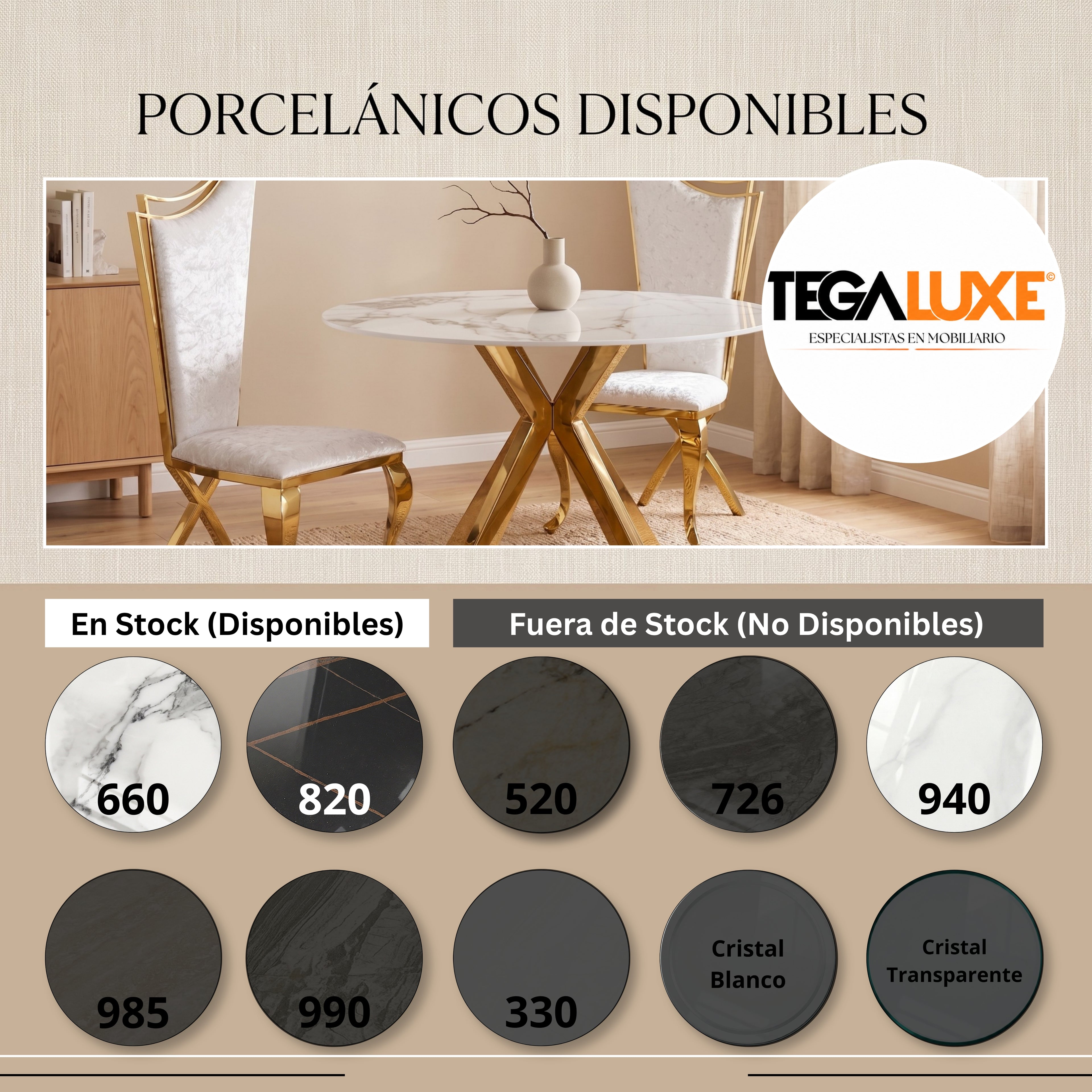 Mesa de Comedor Florencia | Estructura Acero Oro