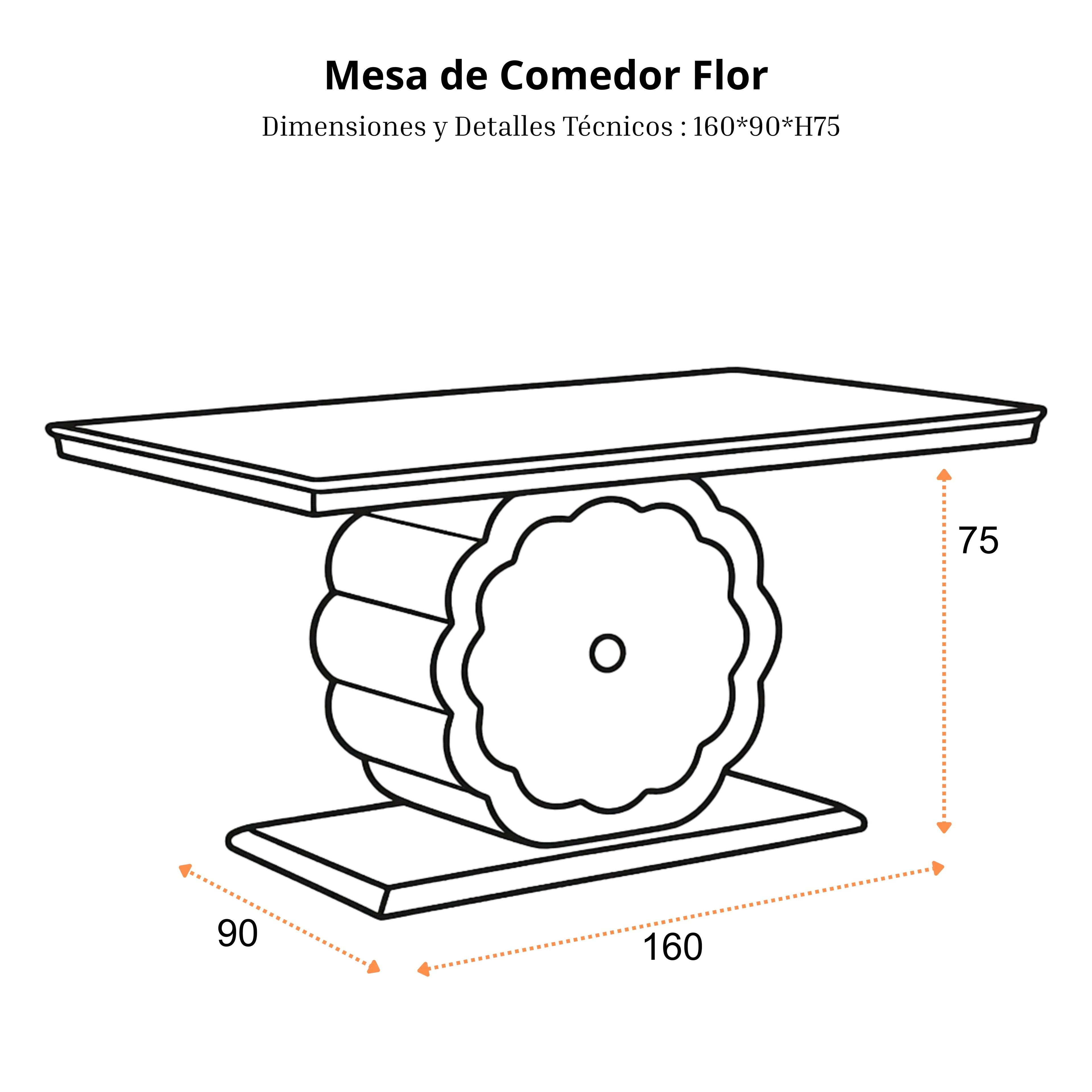 Mesa de Comedor Flor | Estructura Acero Cromo