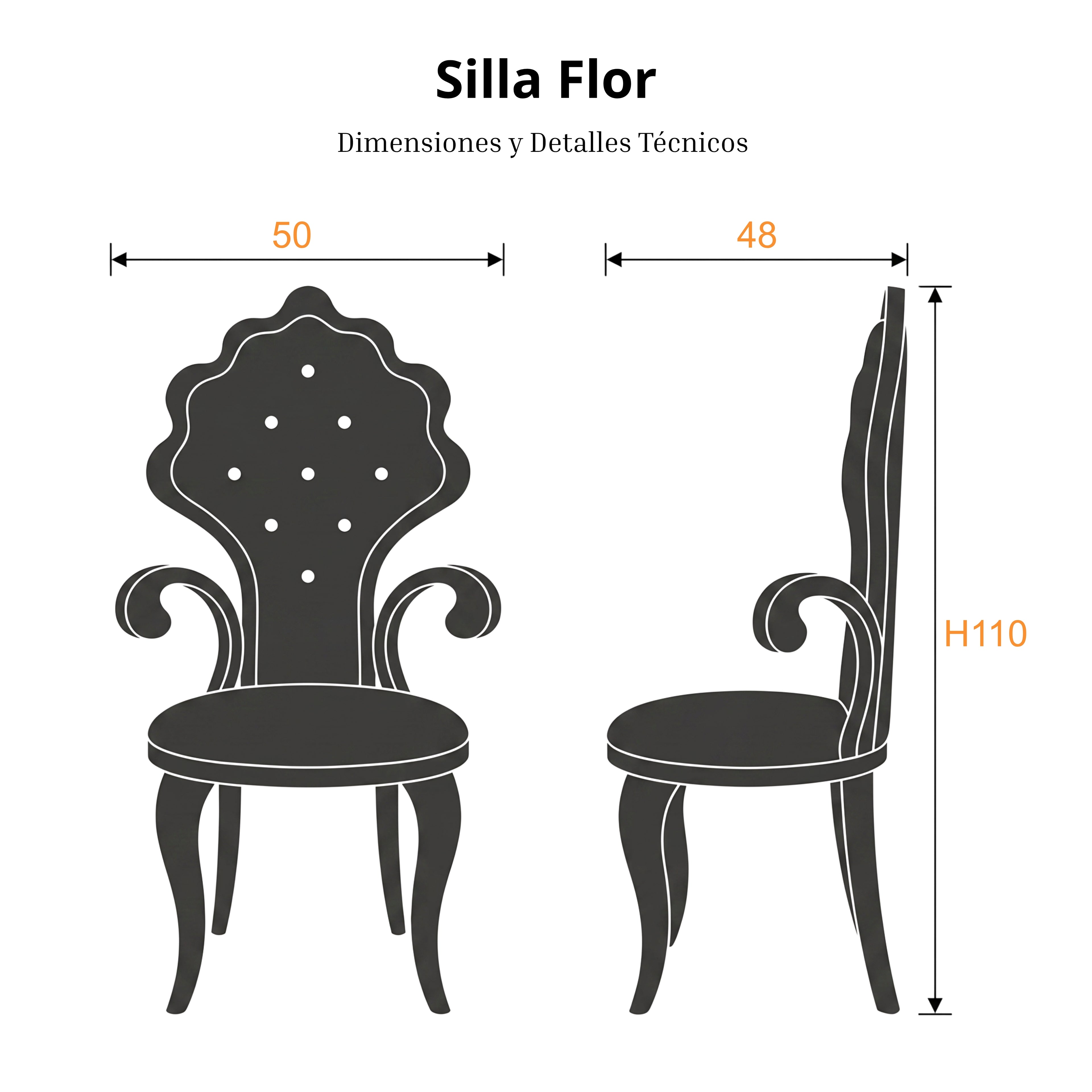 Silla Flor | Estructura Acero Cromo - Oro