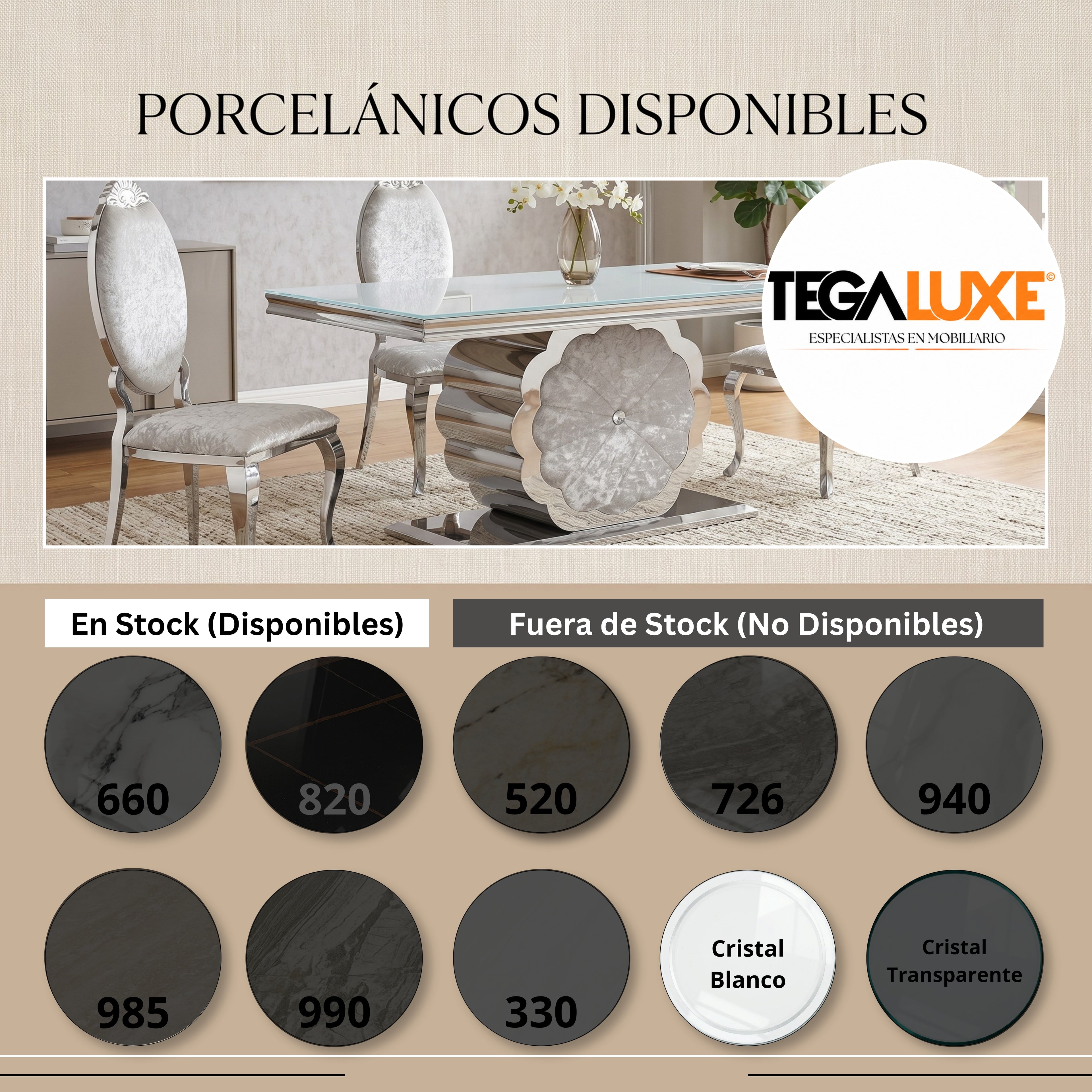 Mesa de Comedor Flor | Estructura Acero Cromo