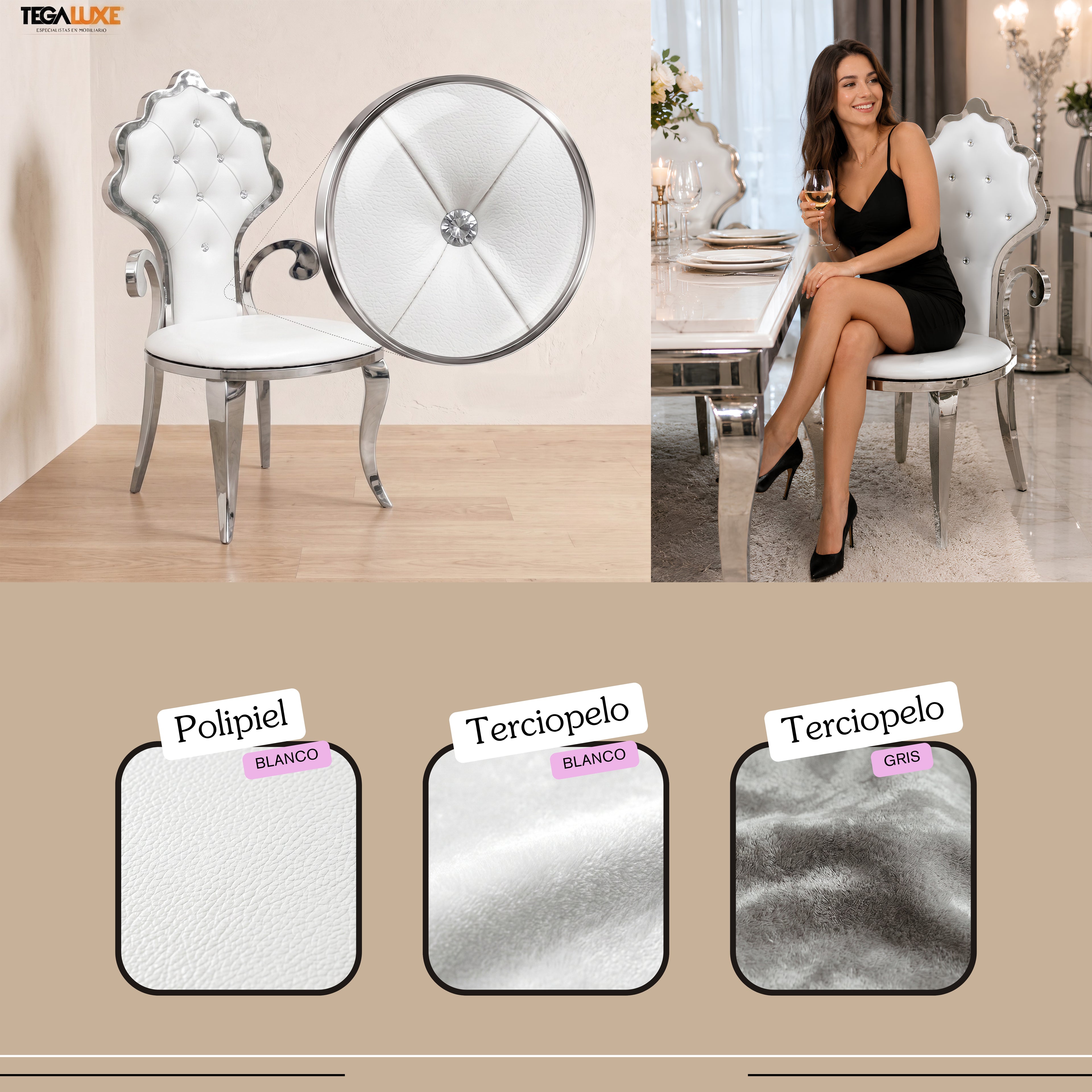 Silla Flor | Estructura Acero Cromo - Oro