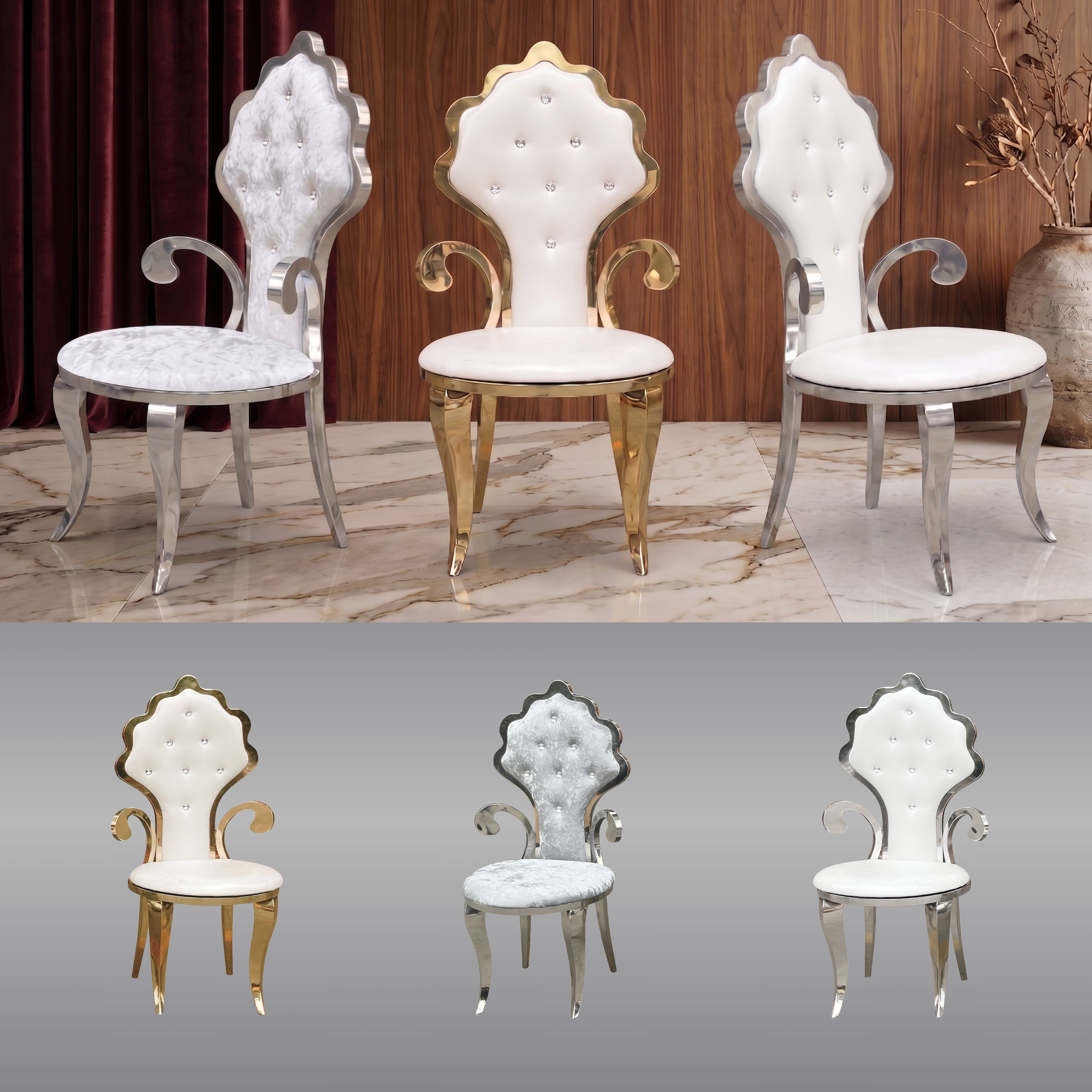 Silla Flor | Estructura Acero Cromo - Oro