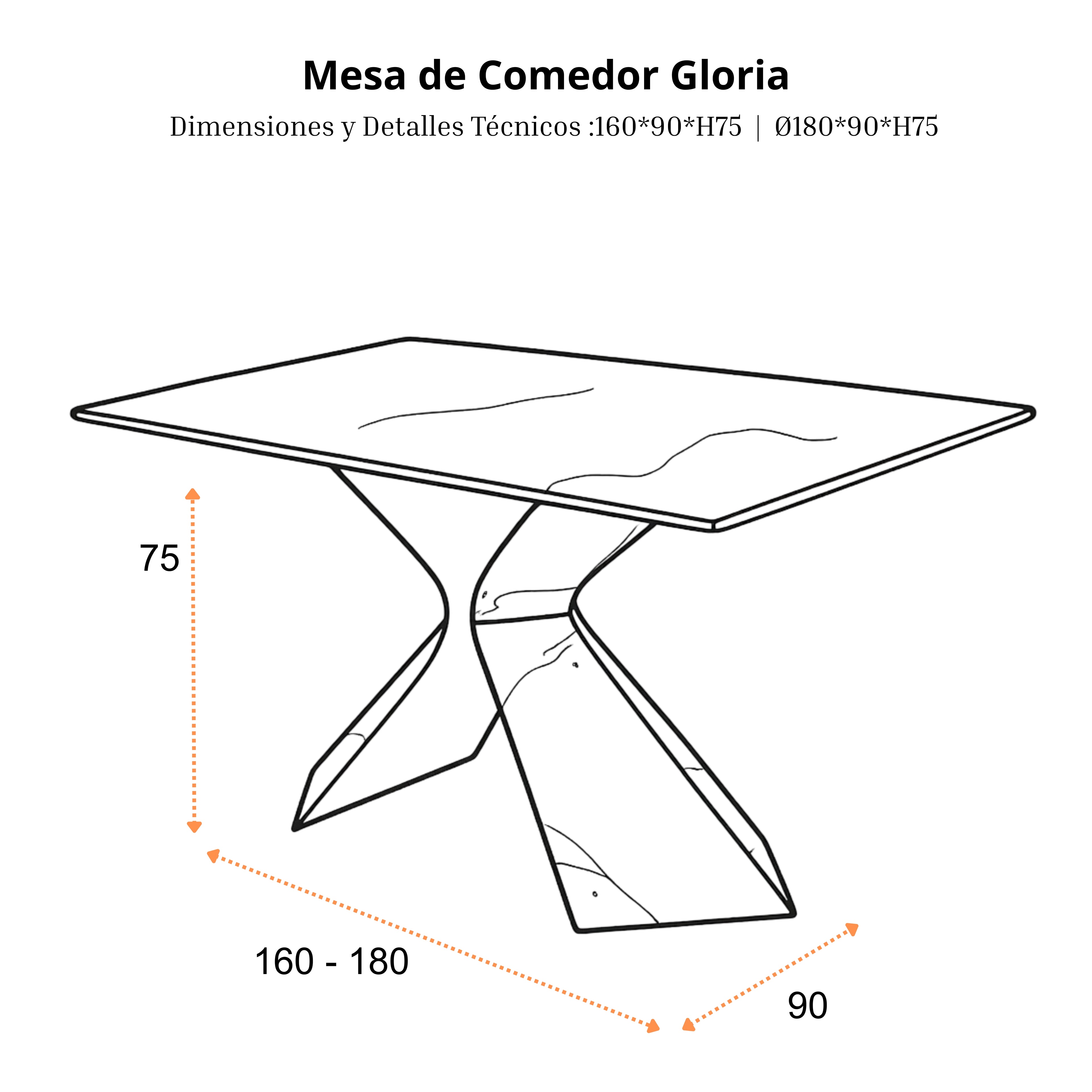 Mesa de Comedor Gloria | Estructura Acero Oro