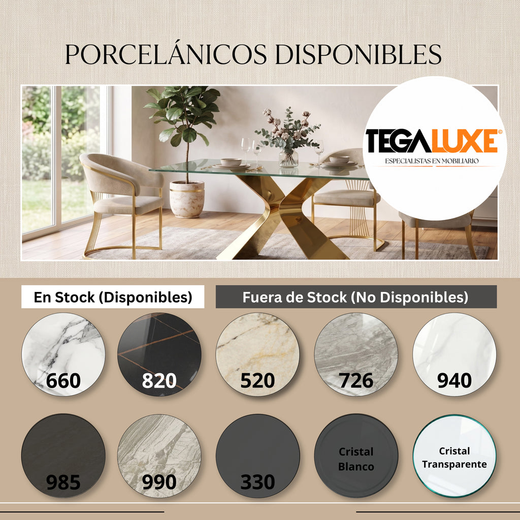 Mesa de Comedor Gloria | Estructura Acero Oro