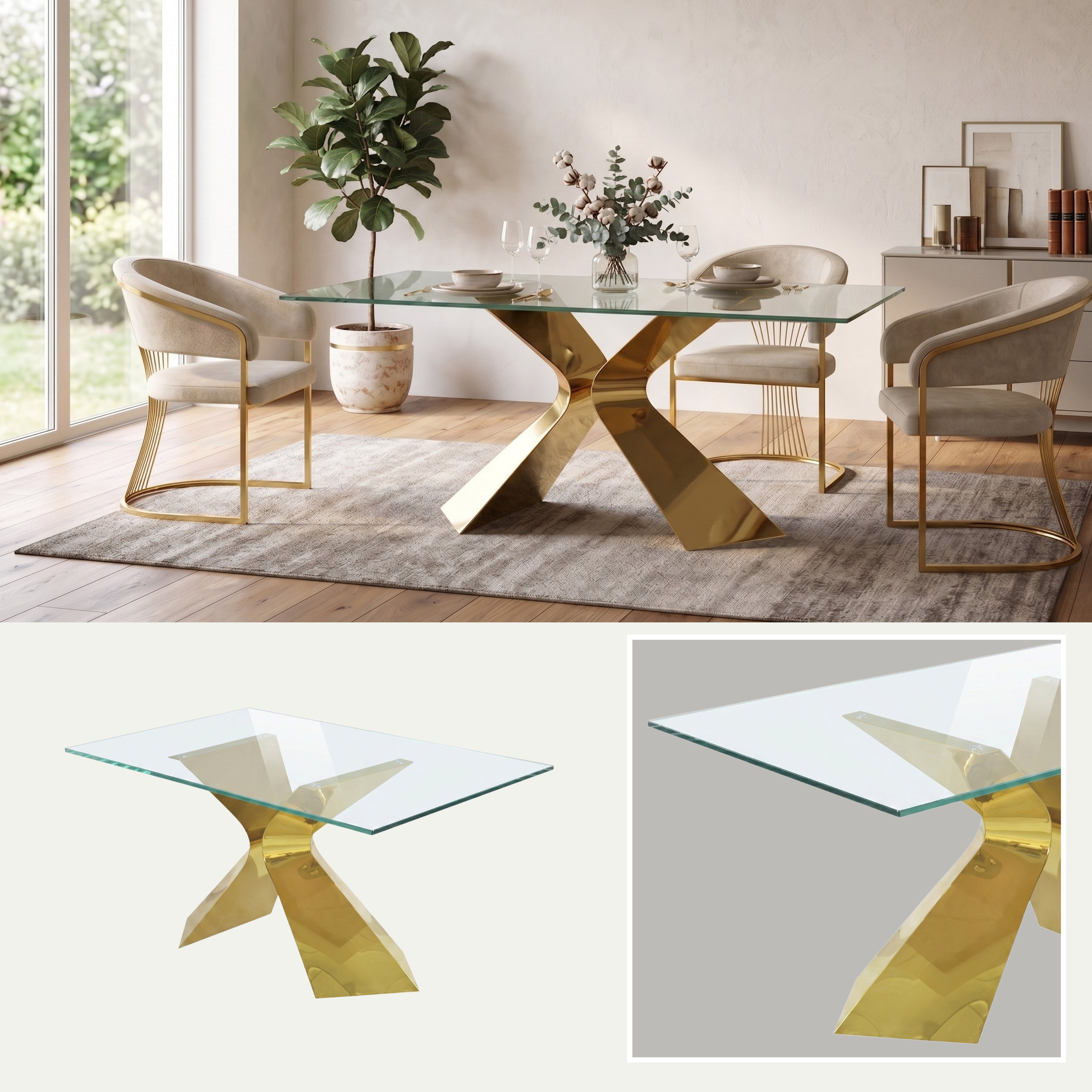 Mesa de Comedor Gloria | Estructura Acero Oro