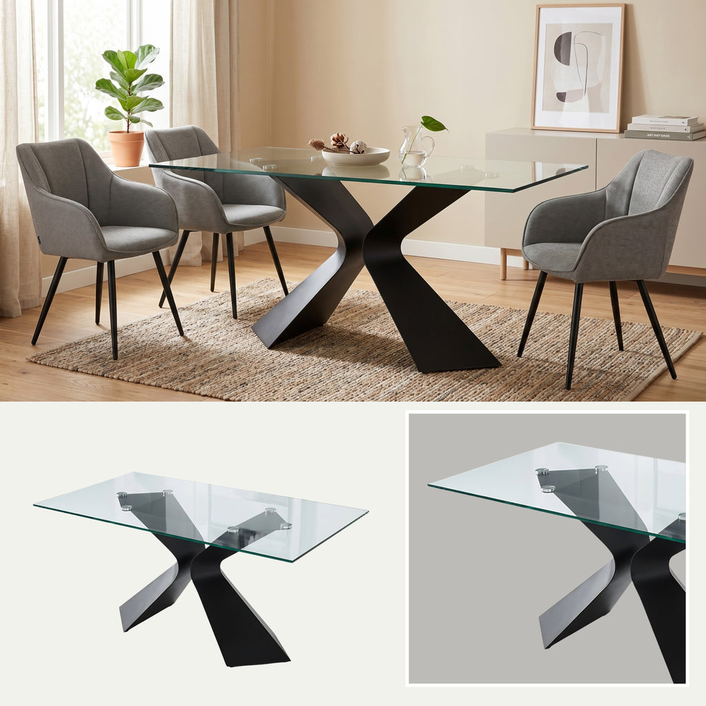 Mesa de Comedor Gloria Cristal | Estructura Negra