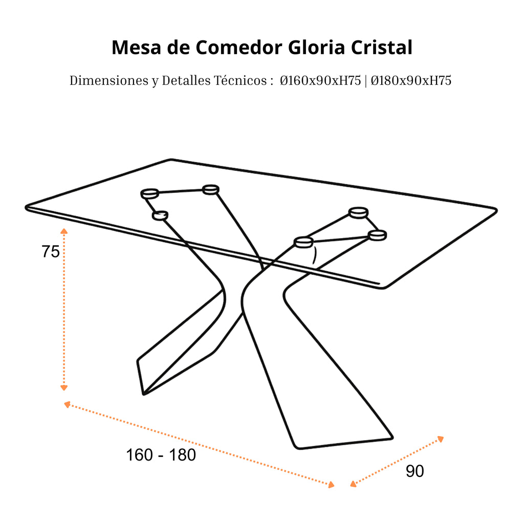 Mesa de Comedor Gloria Cristal | Estructura Negra