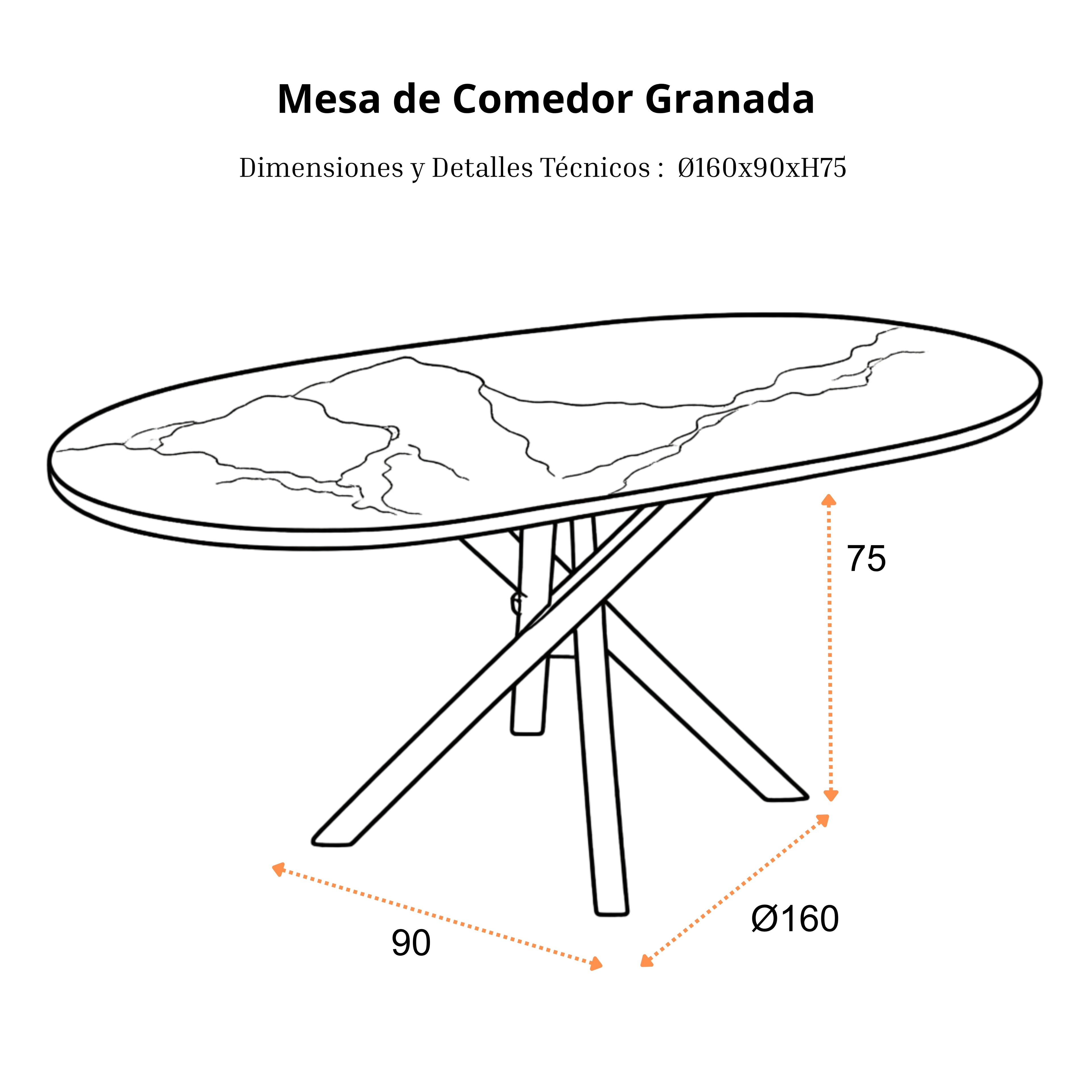 Mesa de Comedor Granada | Estructura Negra