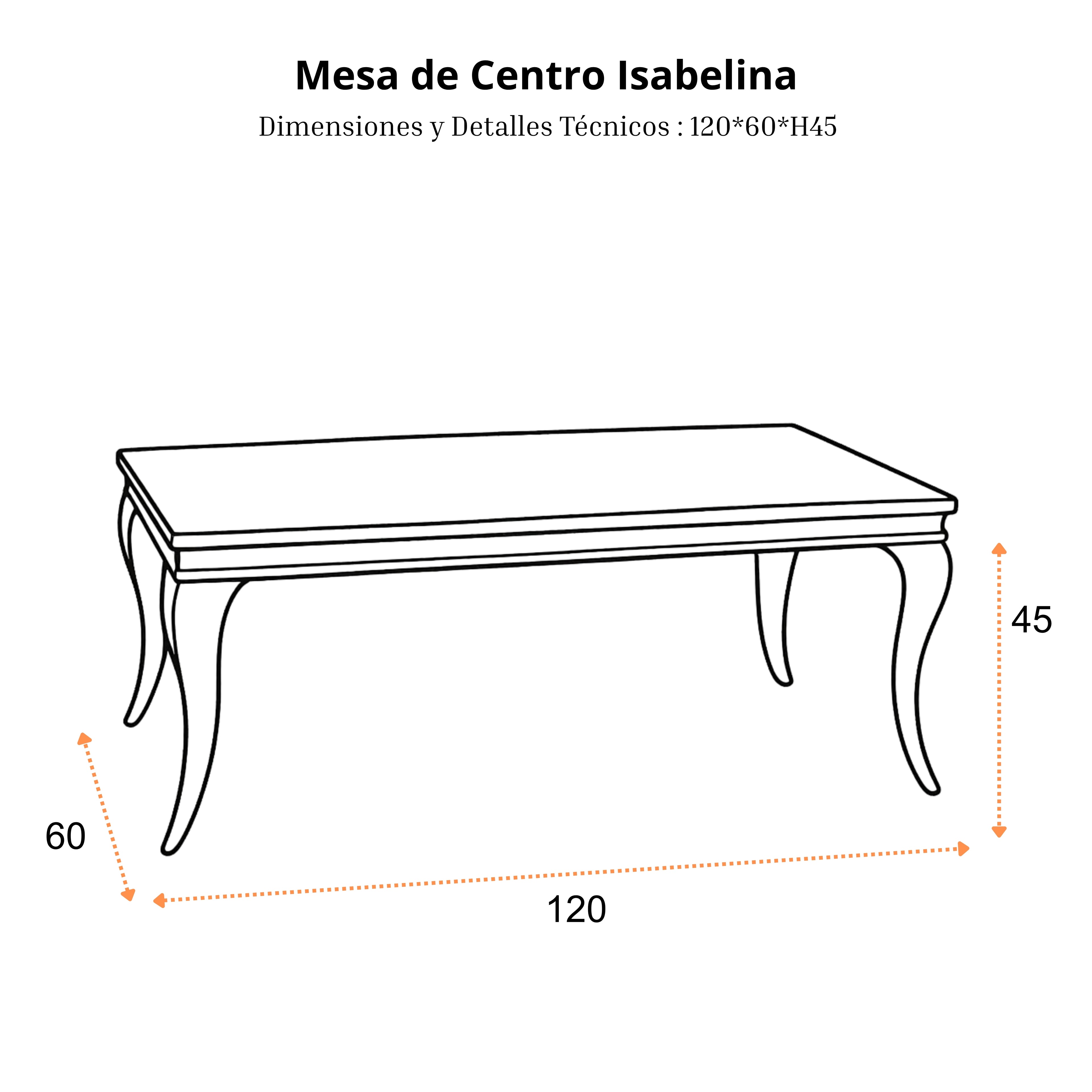 Mesa de Centro Isabelina | Estructura Acero Cromo