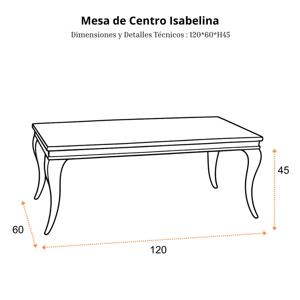 Mesa de Centro Isabelina | Estructura Acero Oro