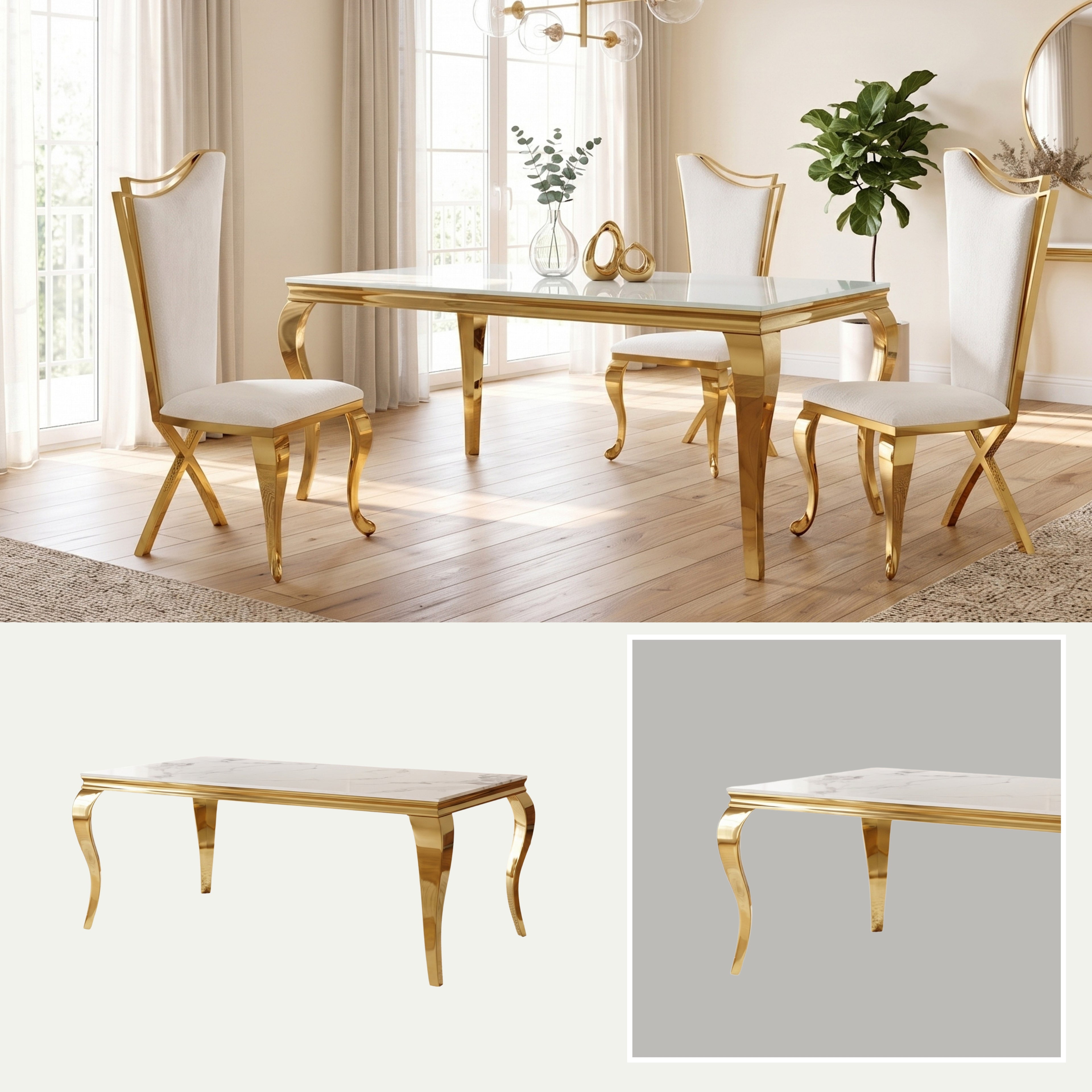 Mesa de Comedor Isabelina | Estructura Acero Oro