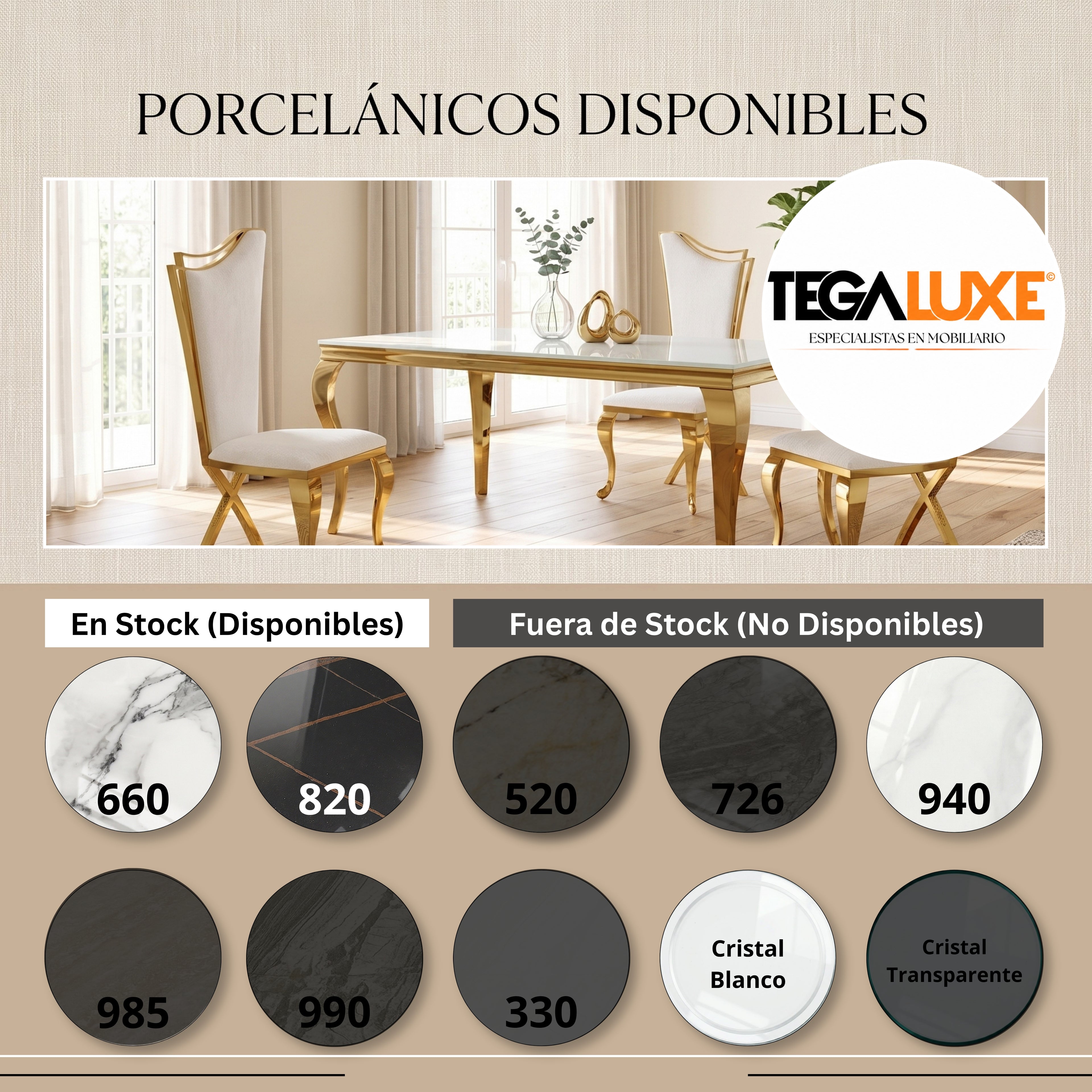 Mesa de Comedor Isabelina | Estructura Acero Oro