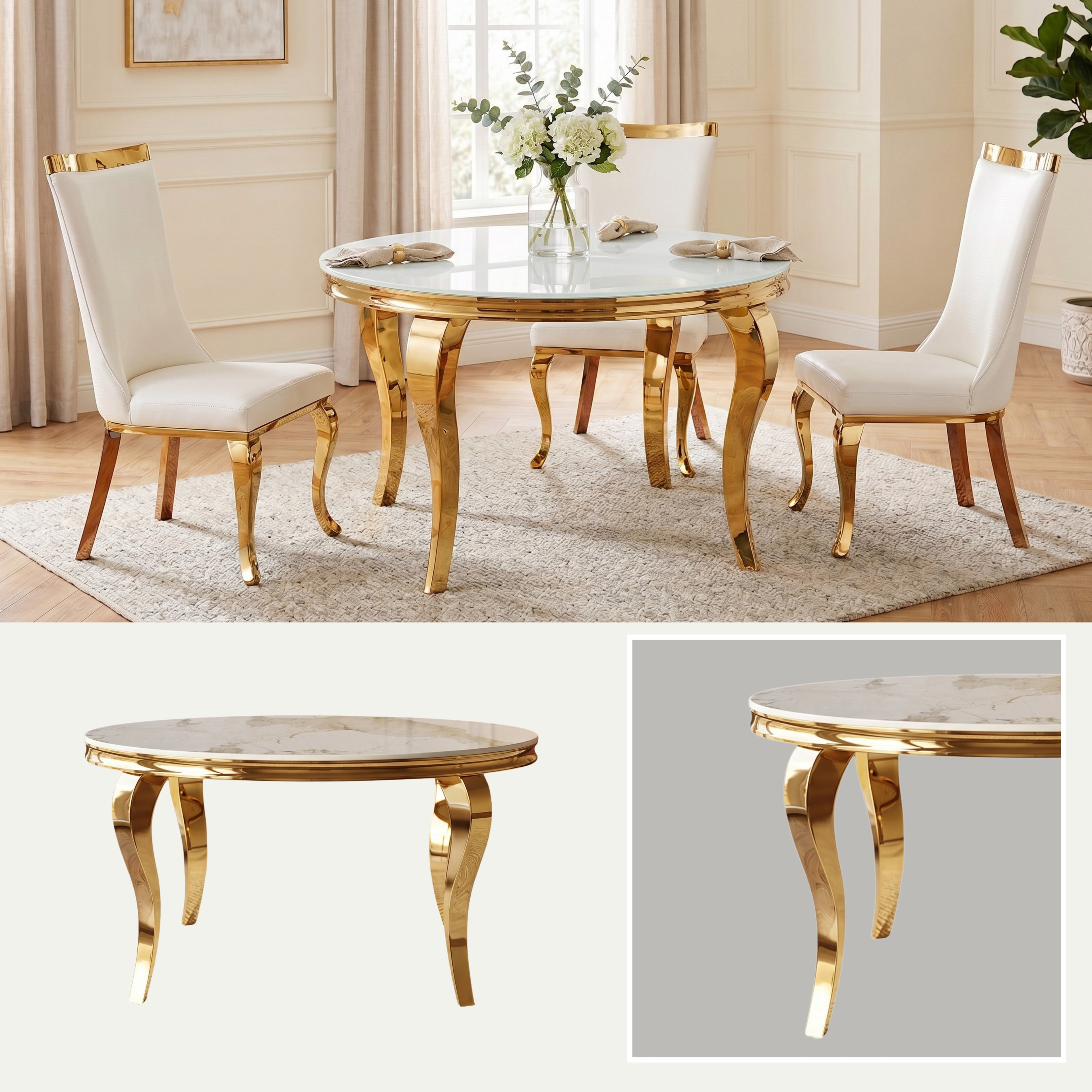 Mesa de Comedor Isabelina Round | Estructura Acero Oro