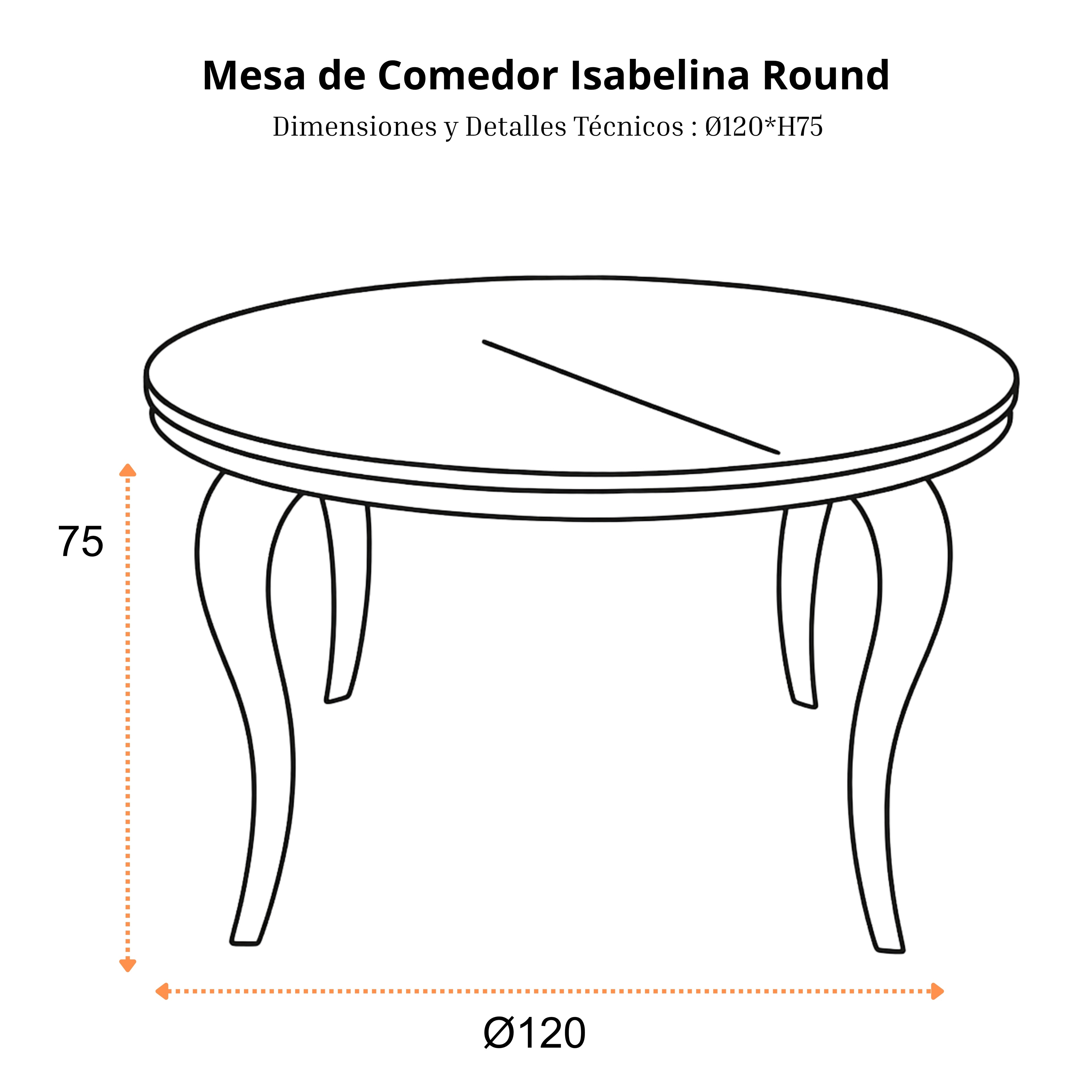Mesa de Comedor Isabelina Round | Estructura Acero Oro