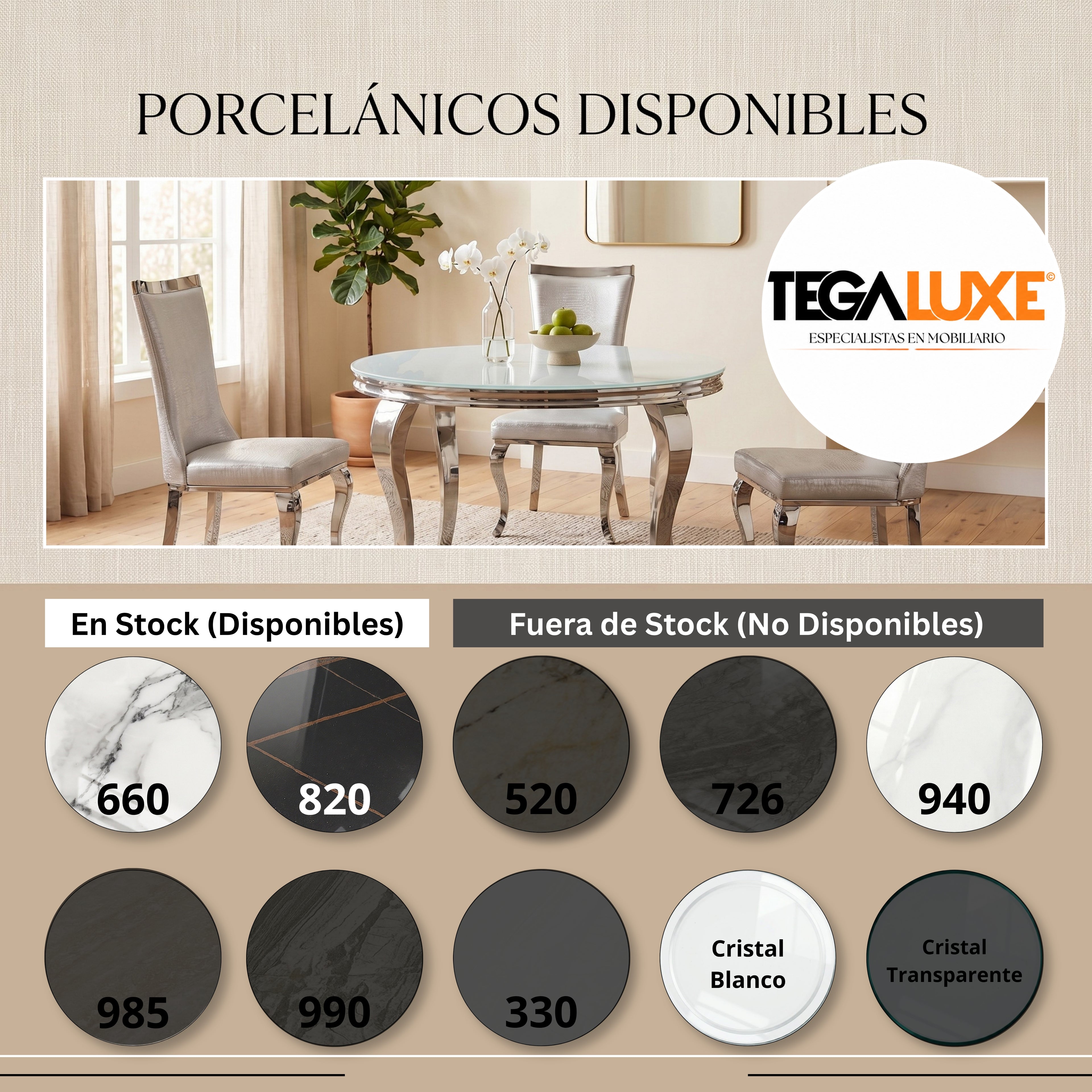 Mesa de Comedor Isabelina Round | Estructura Acero Cromo