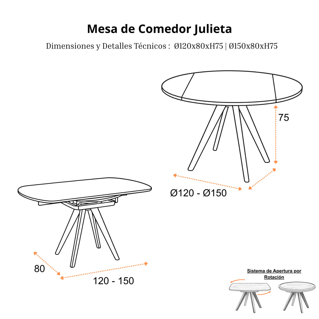 Mesa de Comedor Extensible Julieta | Estructura Blanca