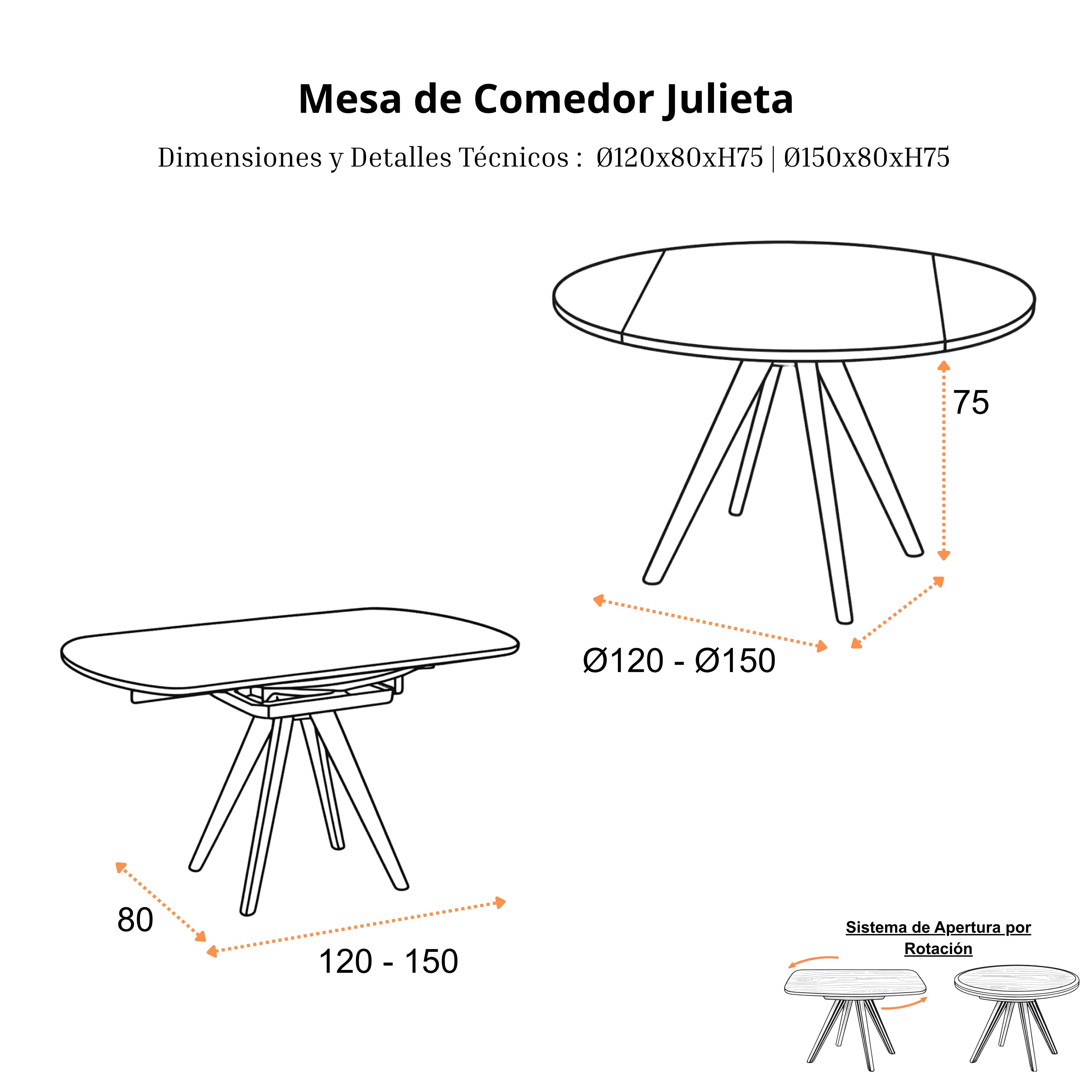 Mesa de Comedor Extensible Julieta | Estructura Blanca