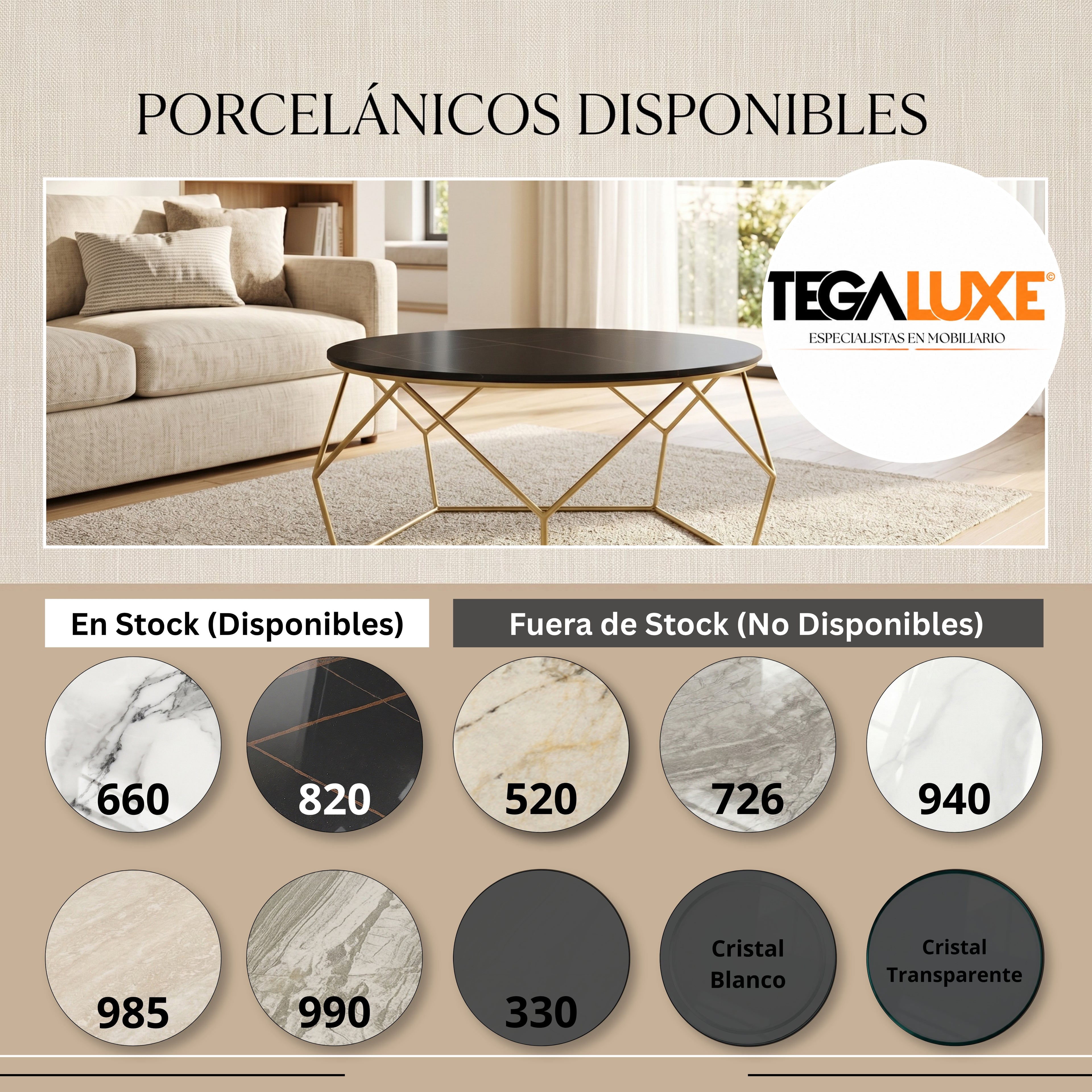 Mesa de Centro Leire | Estructura Acero Oro