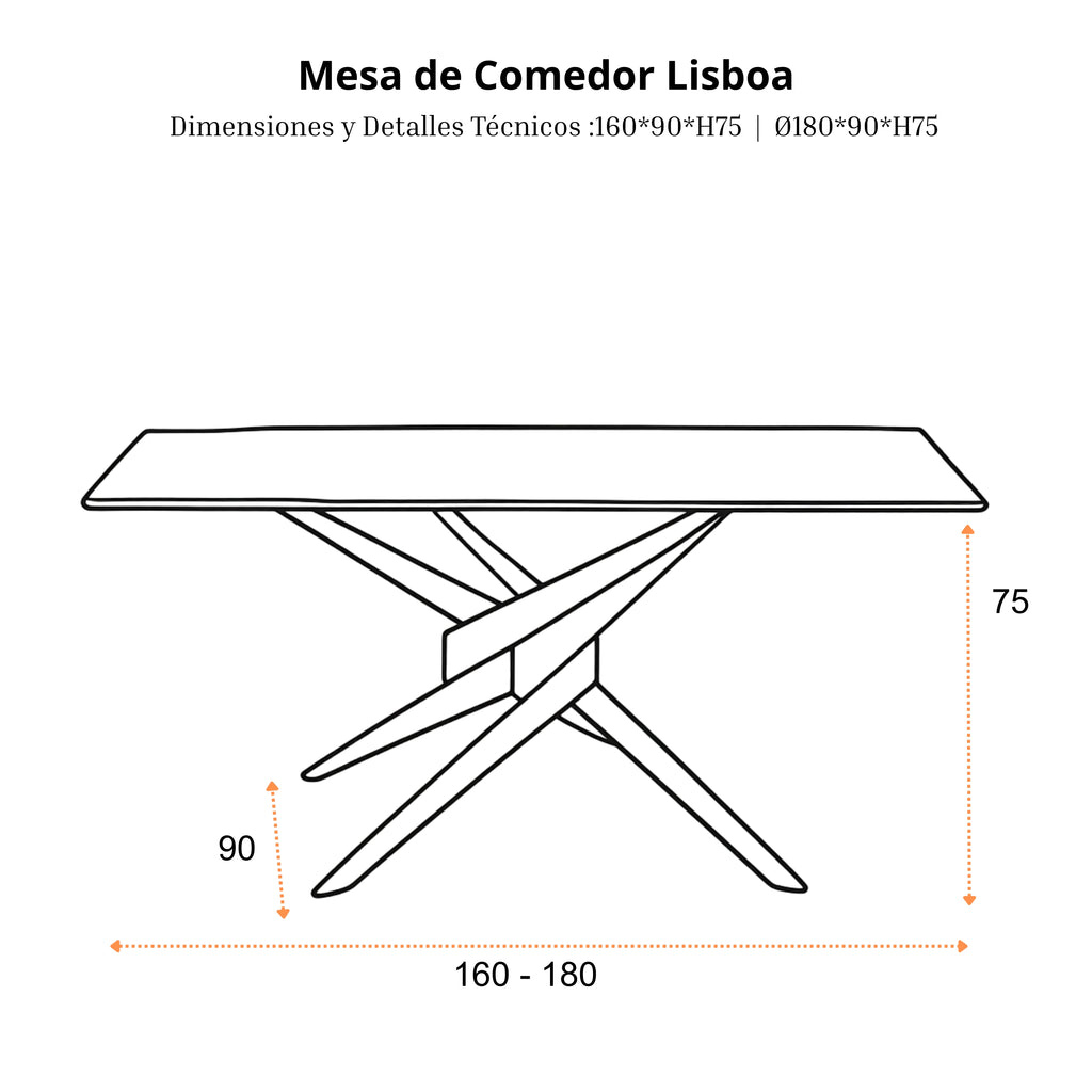 Mesa de Comedor Lisboa | Estructura Acero Cromo