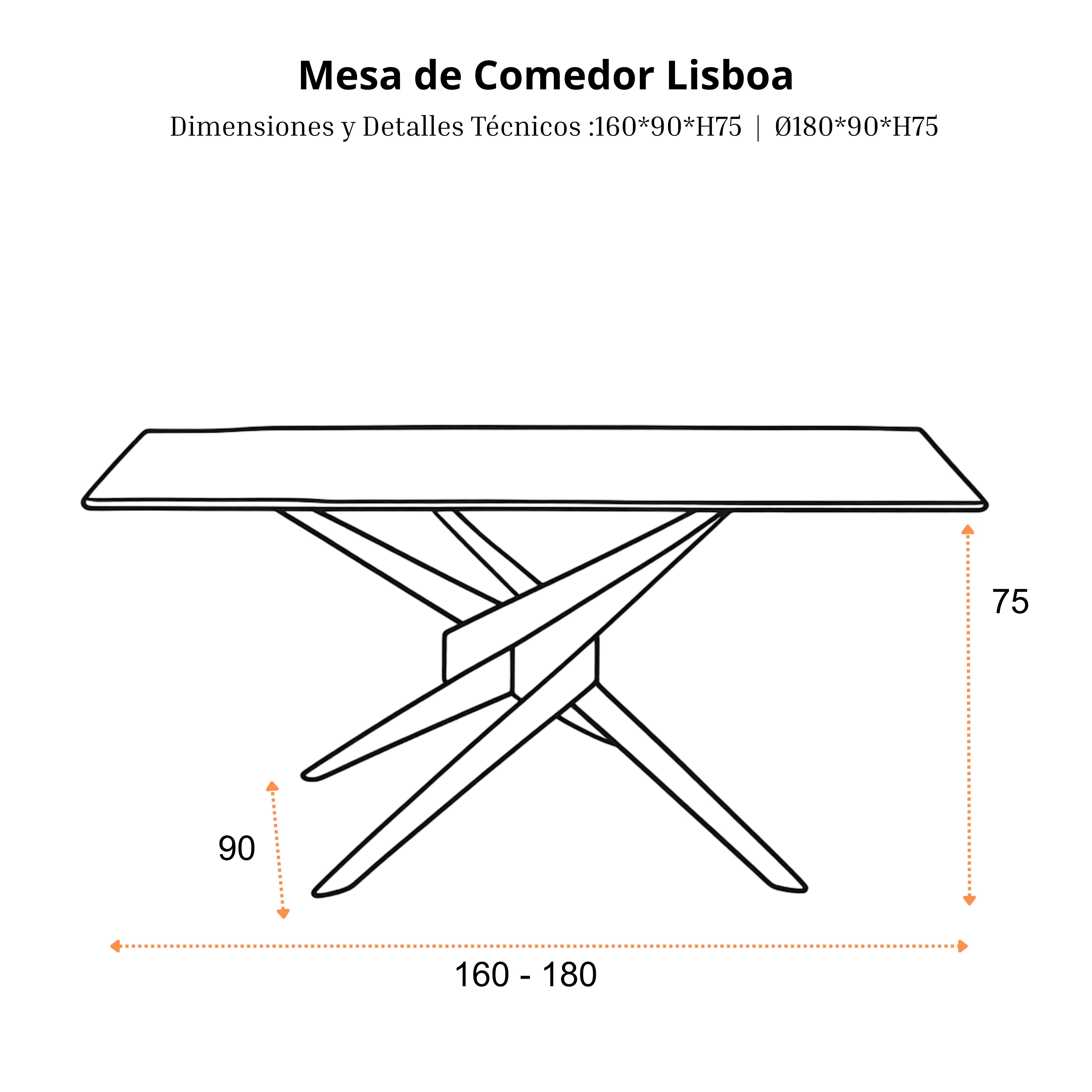 Mesa de Comedor Lisboa | Estructura Acero Cromo
