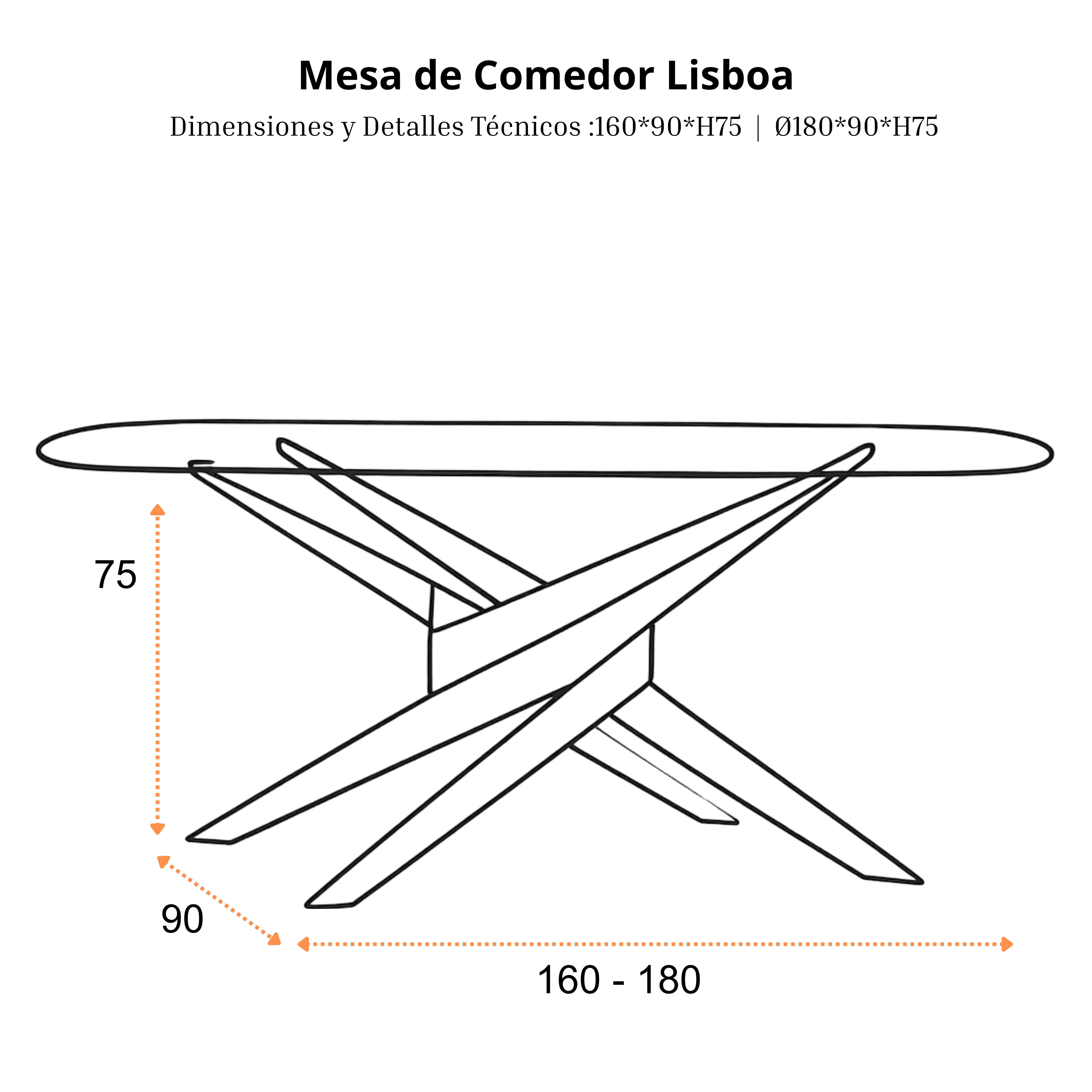 Mesa de Comedor Lisboa | Estructura Acero Oro