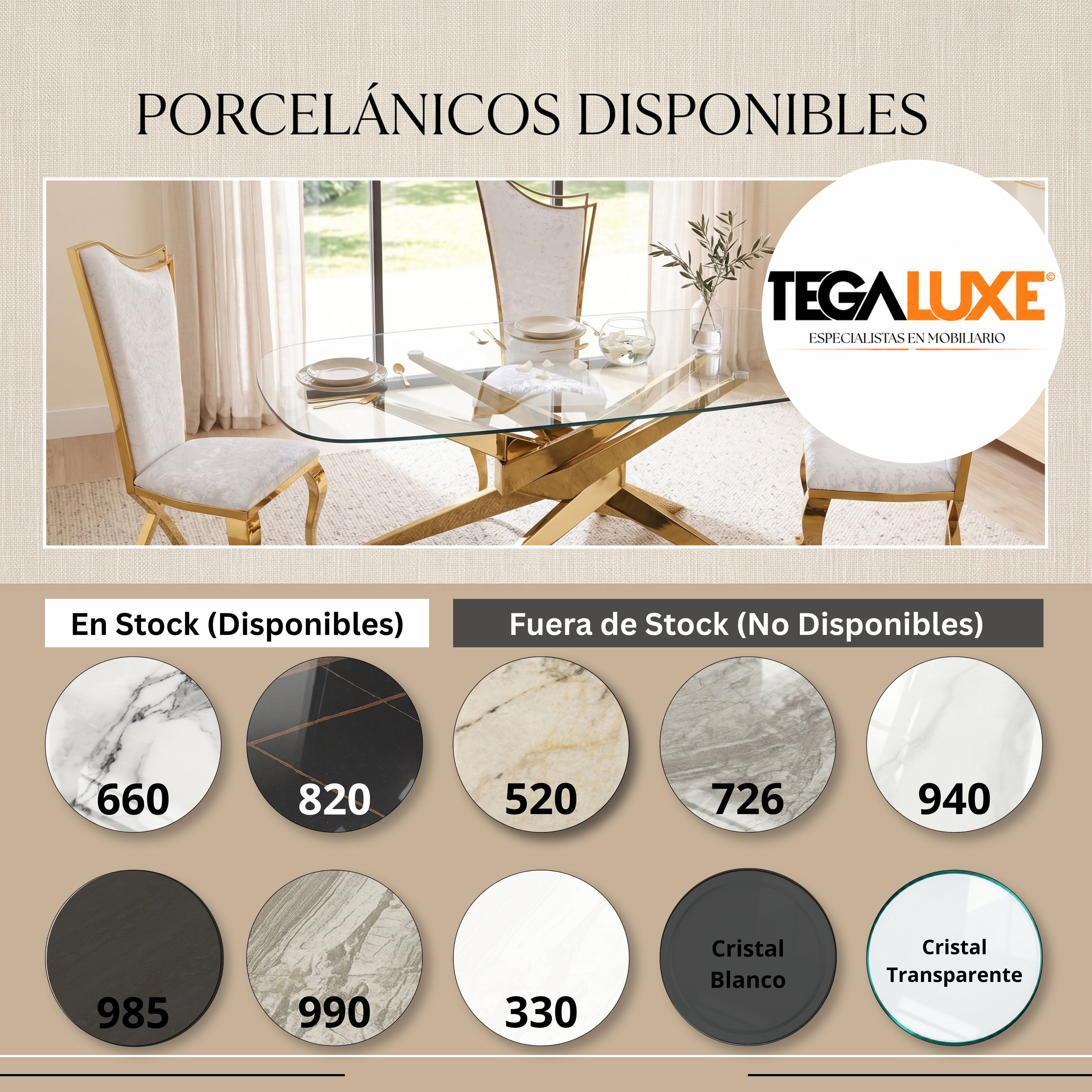 Mesa de Comedor Lisboa | Estructura Acero Oro